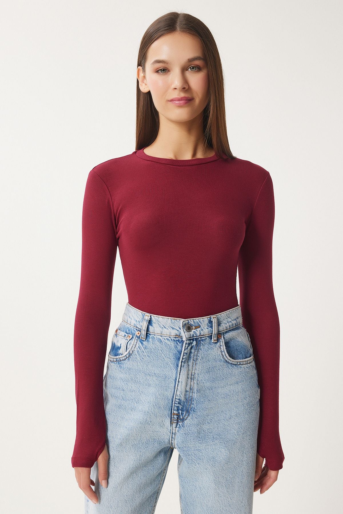 Female Bordeaux Bicycle Neck Basic Knitting Blouse CR00439