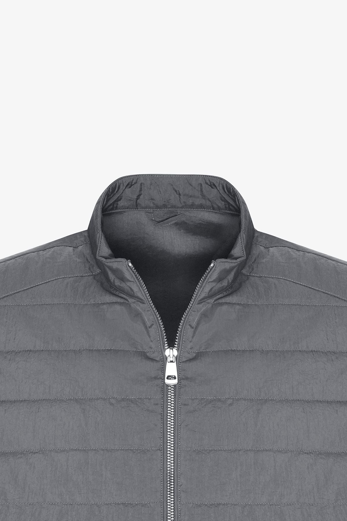 Men's gray windproof standard standard fit normal cut hidden hooded side pocket fine coat