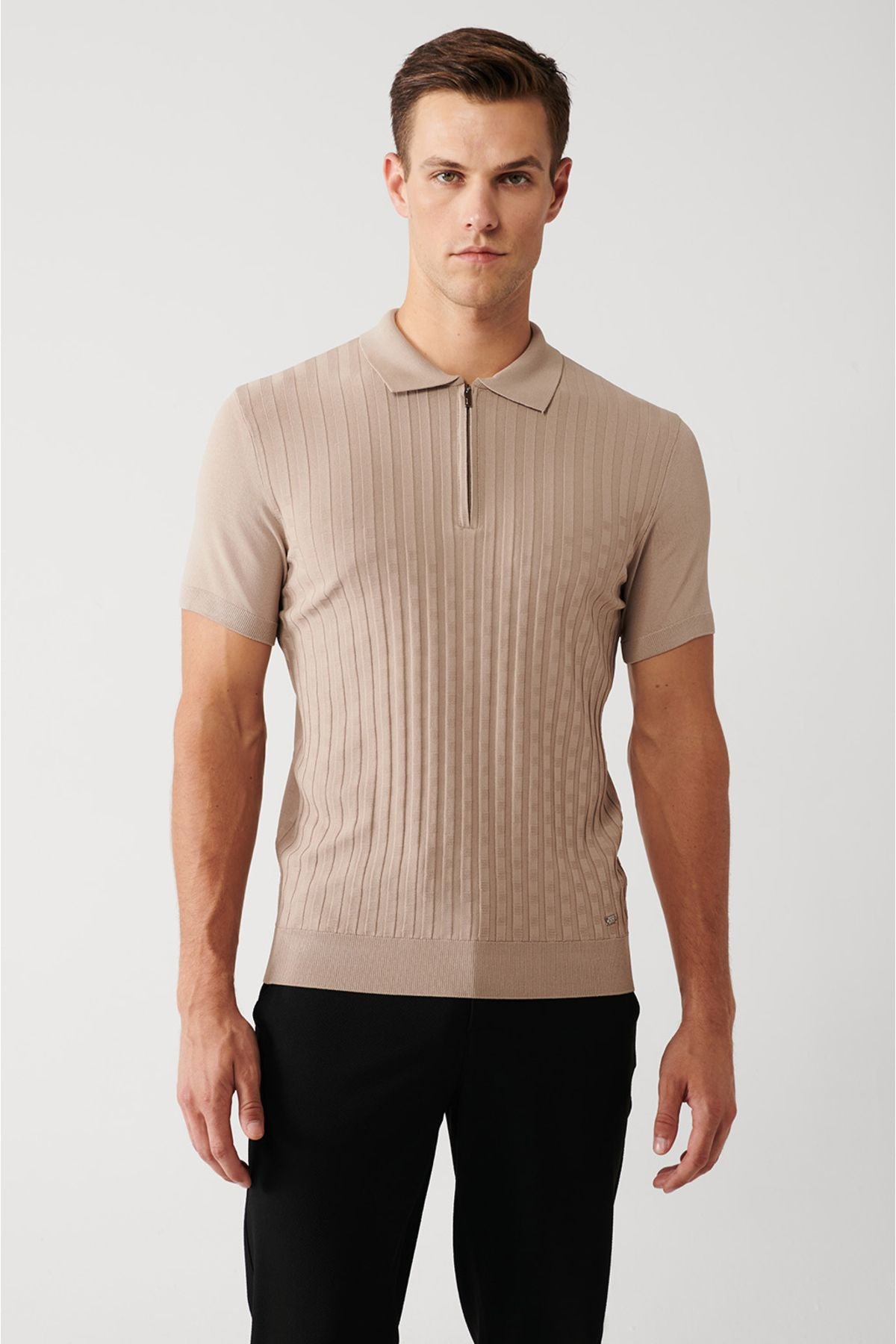Men's mink zipper texture rayon knitwear t-shirt a32y5028