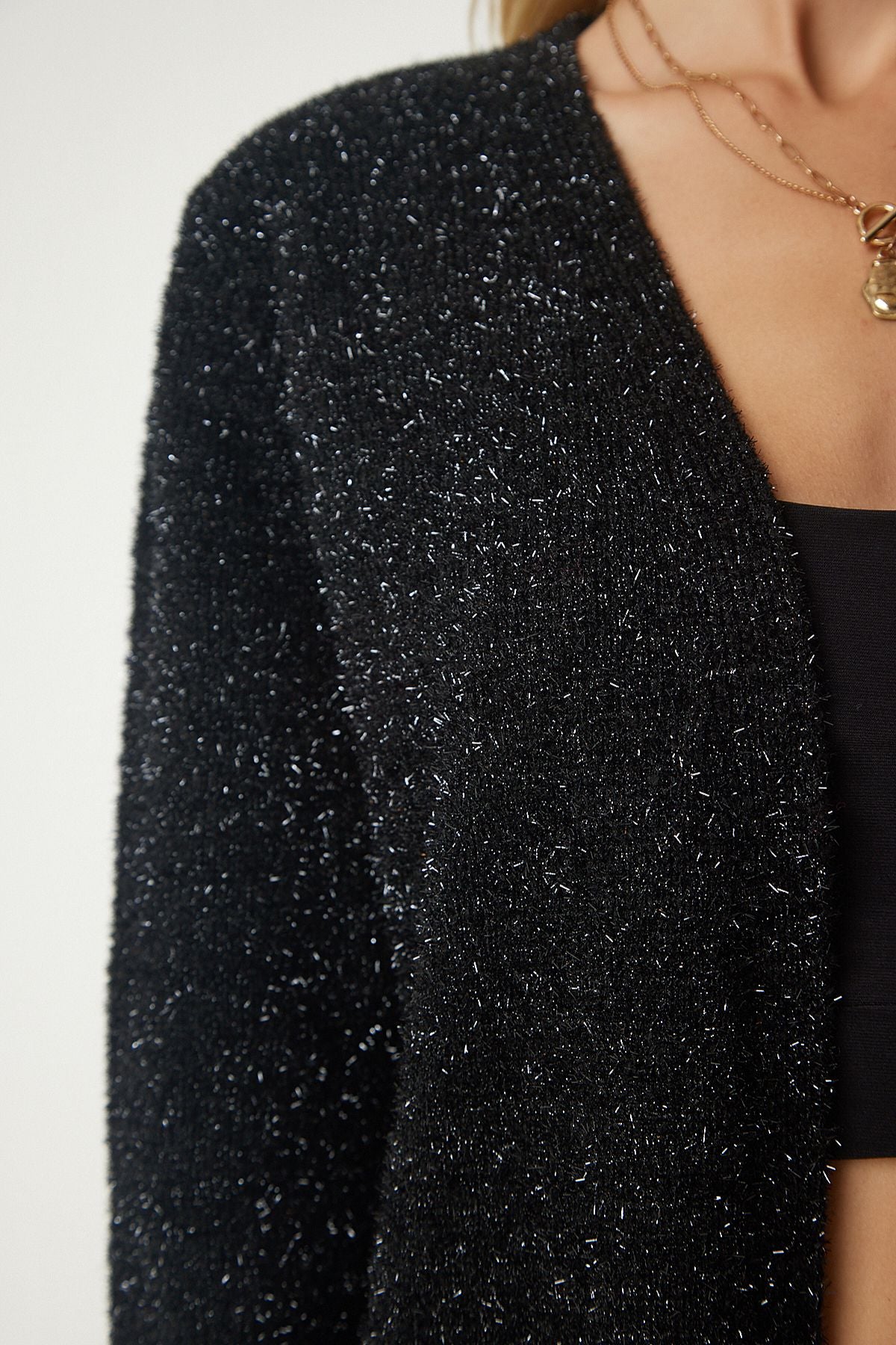 Female black beard silvery knitwear cardigan mx00137