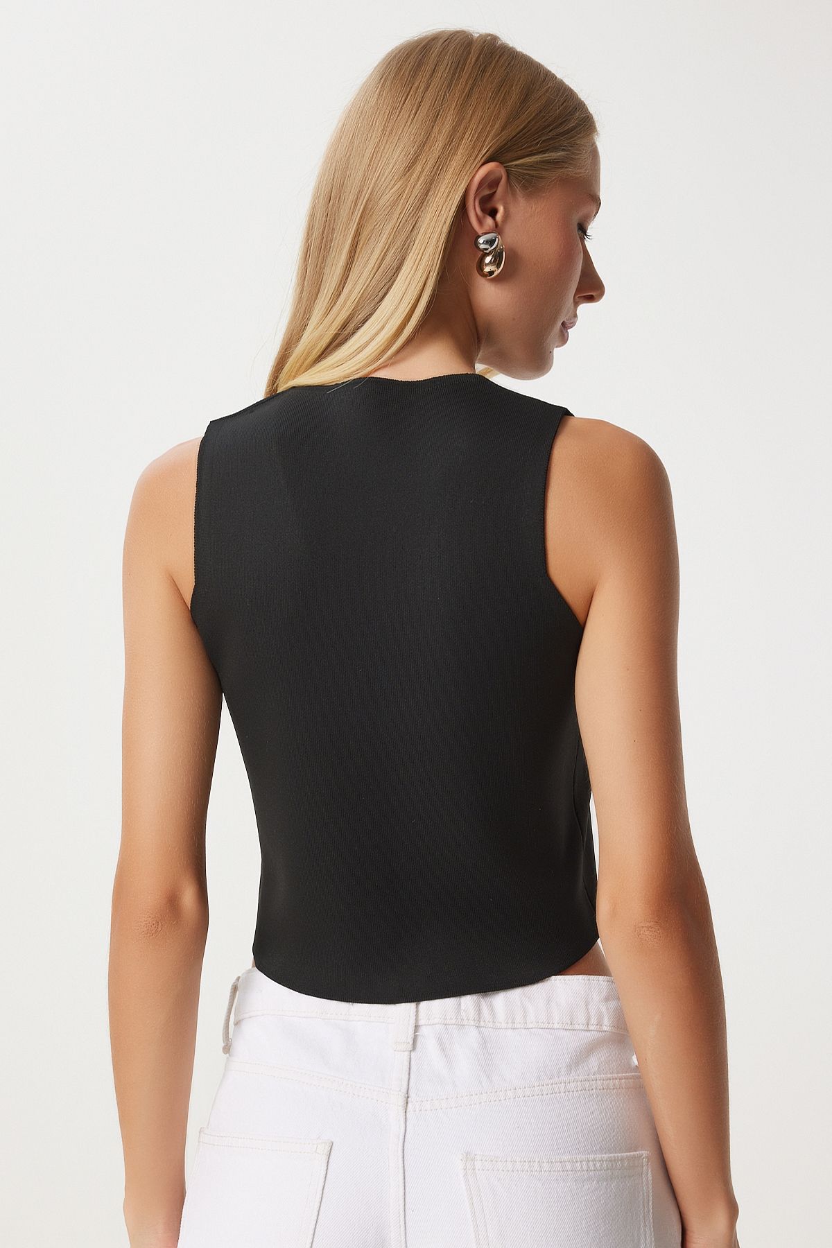 Female black V -neck knitwear vest PF00087