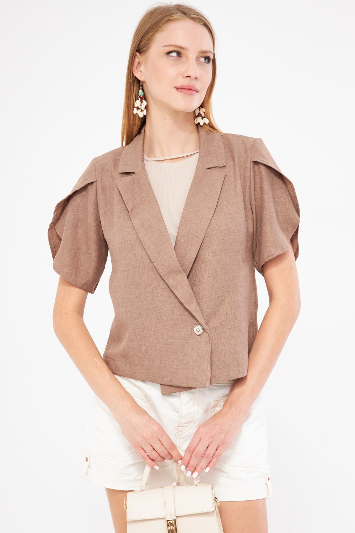 WOMEN DARK MISSING MALL SPRING DETAILED CROP SHORT SOLD JACKET ARM-24Y001048