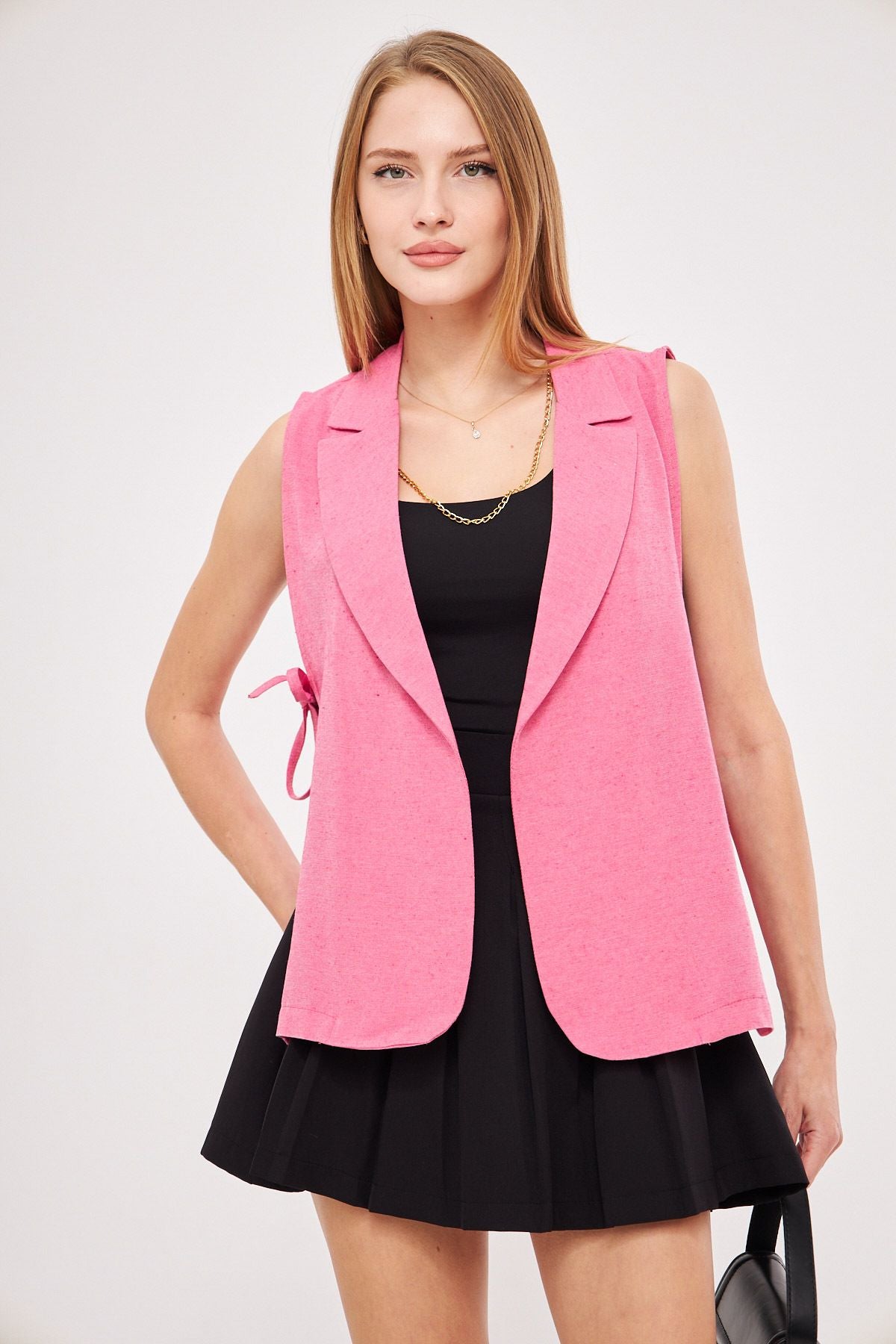 Women's Fuchsia Men's collar side-binding vest ARM-25K001007