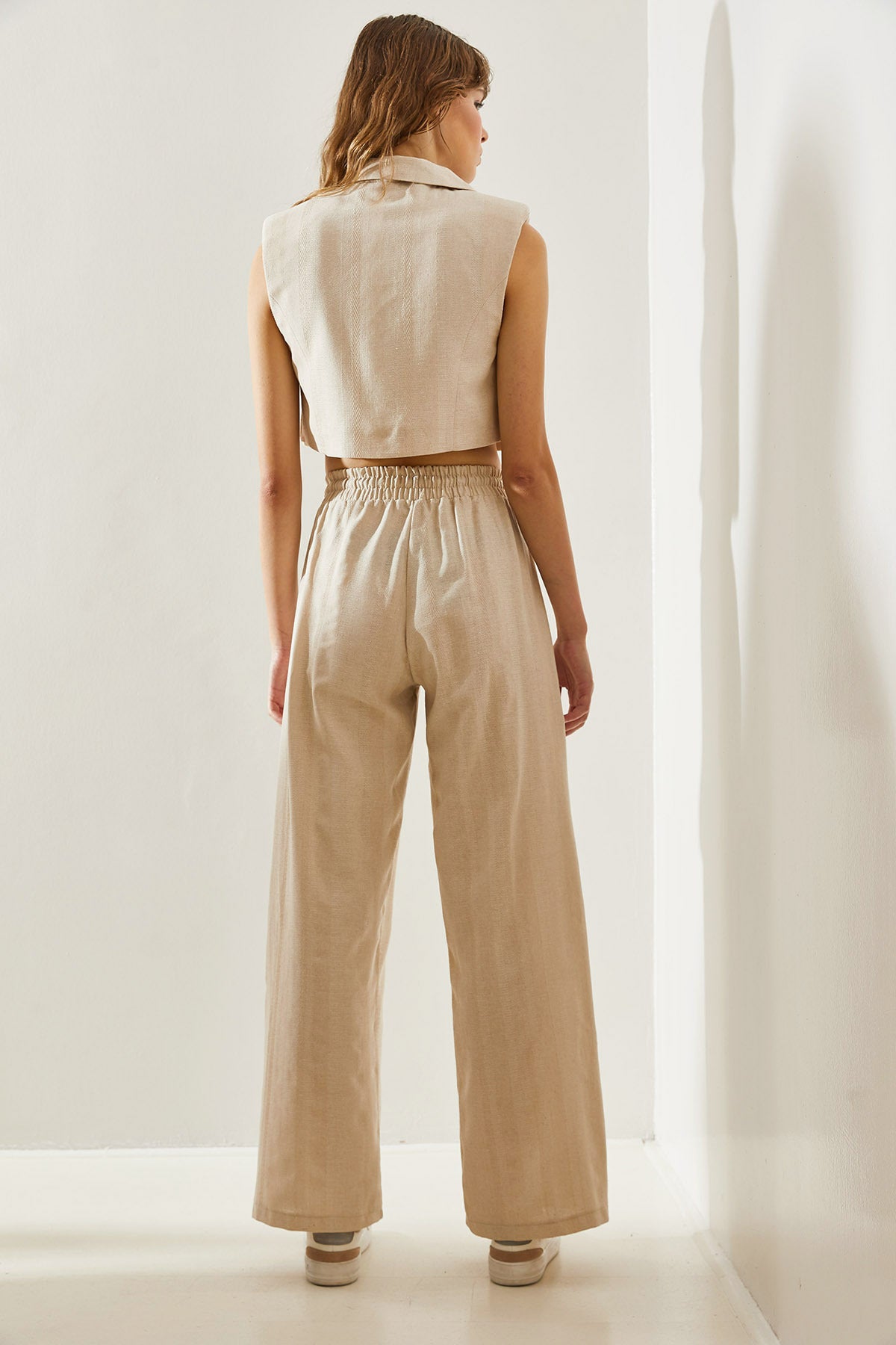 Women's Pocket Cover Detailed Crop Vest Palazzo Trousers Bottom-Top Set 60251229