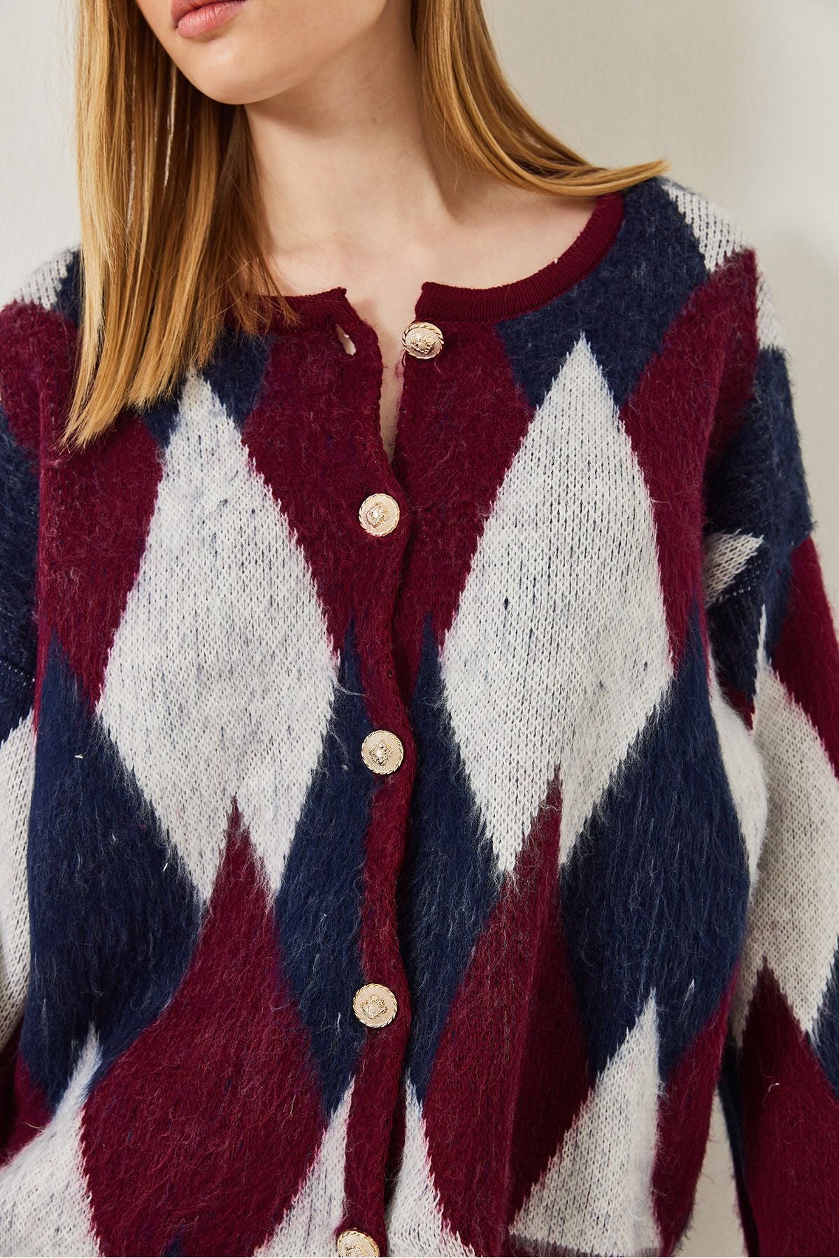 Female Baklava Patterned Knitwear Cardigan 60261303