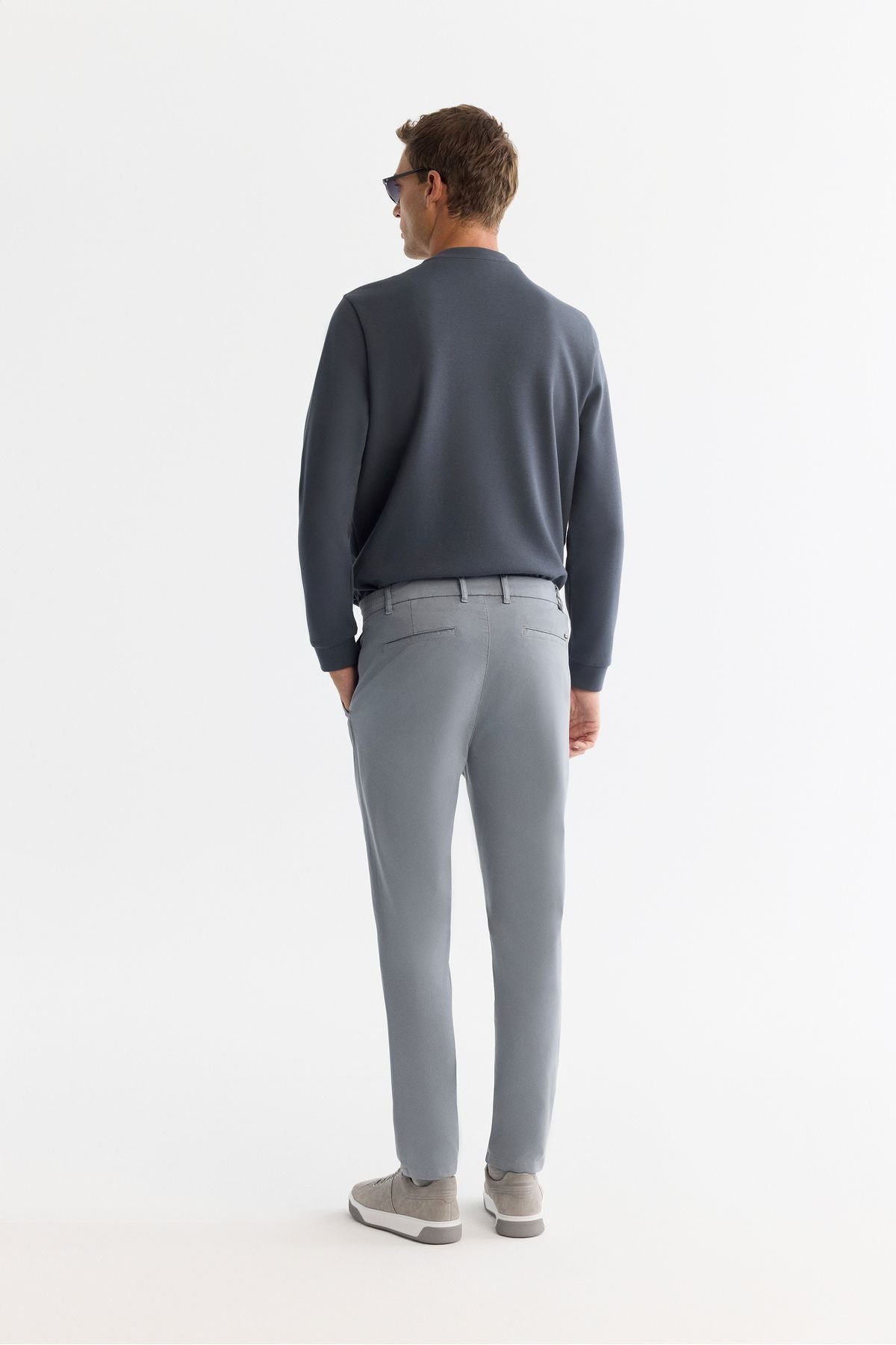 Men's gray side with a righteous soft button double trousers A42y3007