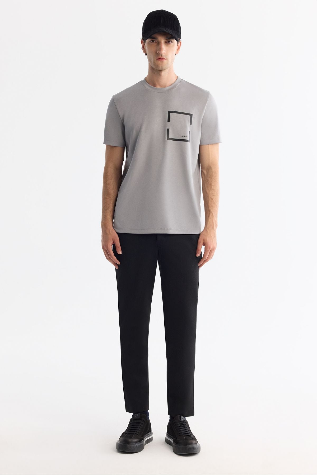 Men's gray bike collar printed elastan t-shirt A42y1020