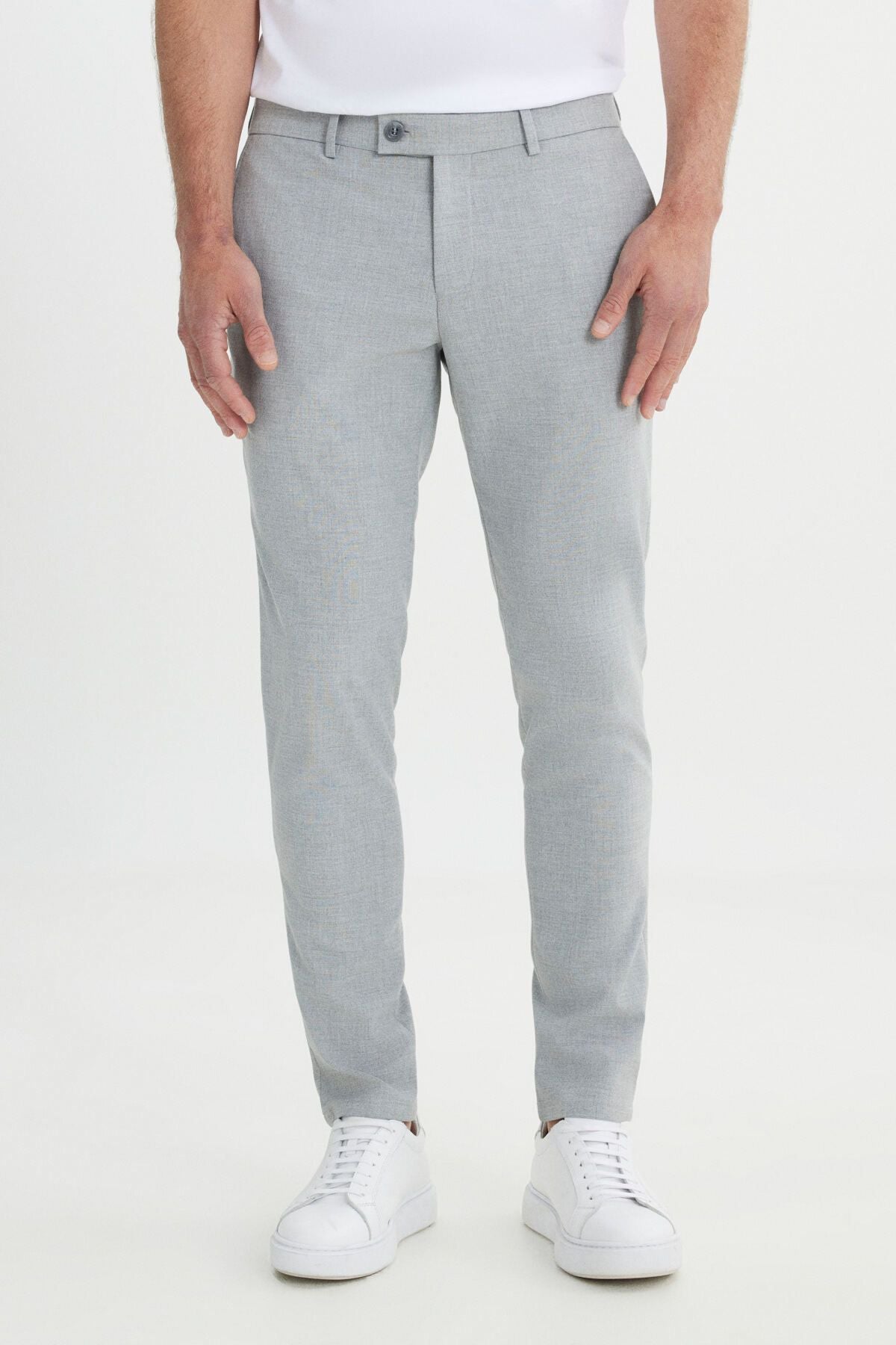 Men's gray slim fit Italian cutting side pocket flexible casual trousers