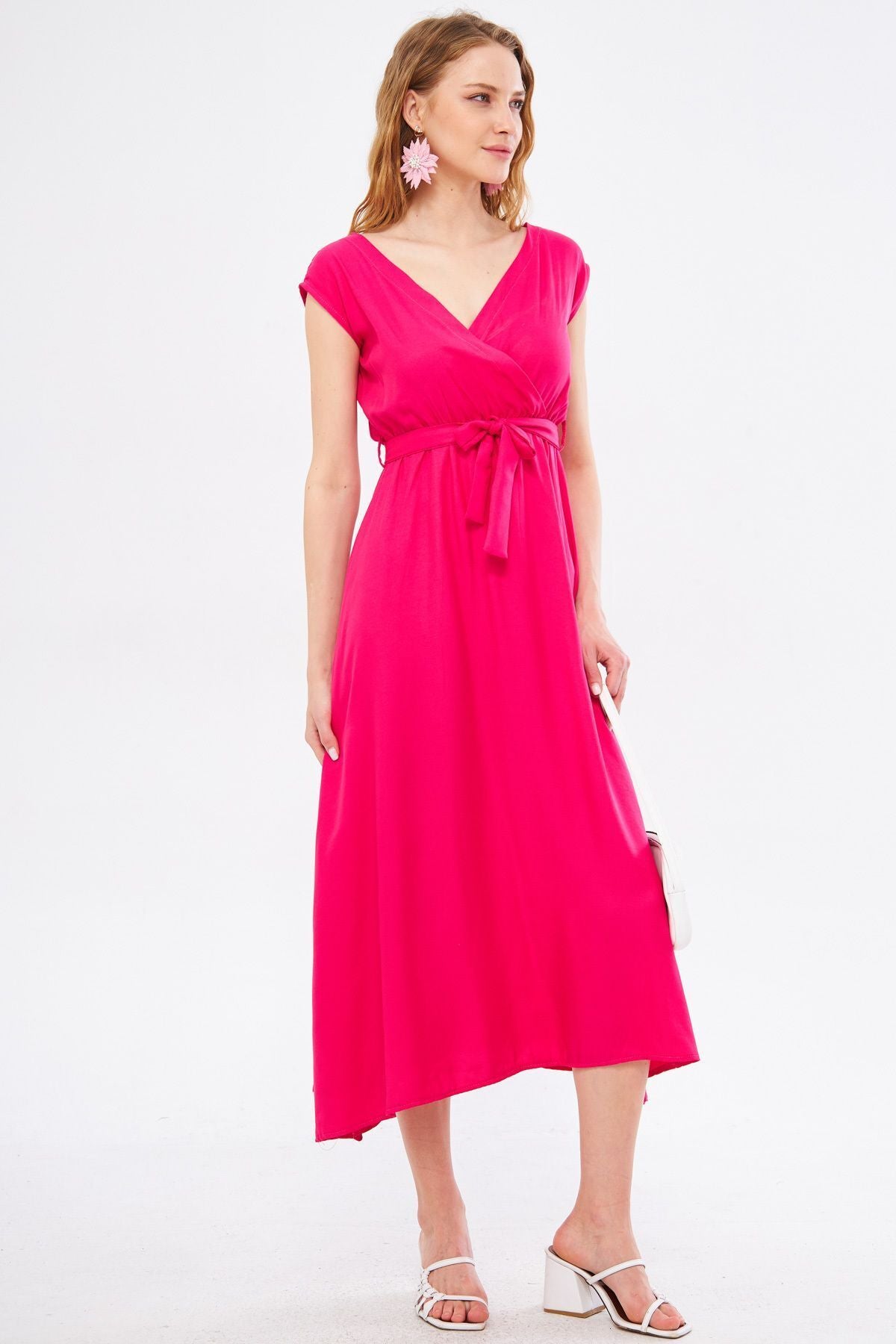 Women's Fuchsia Efta Dress Back and Front Collar Cruiser Belled Midi Boy ARM-24Y001027