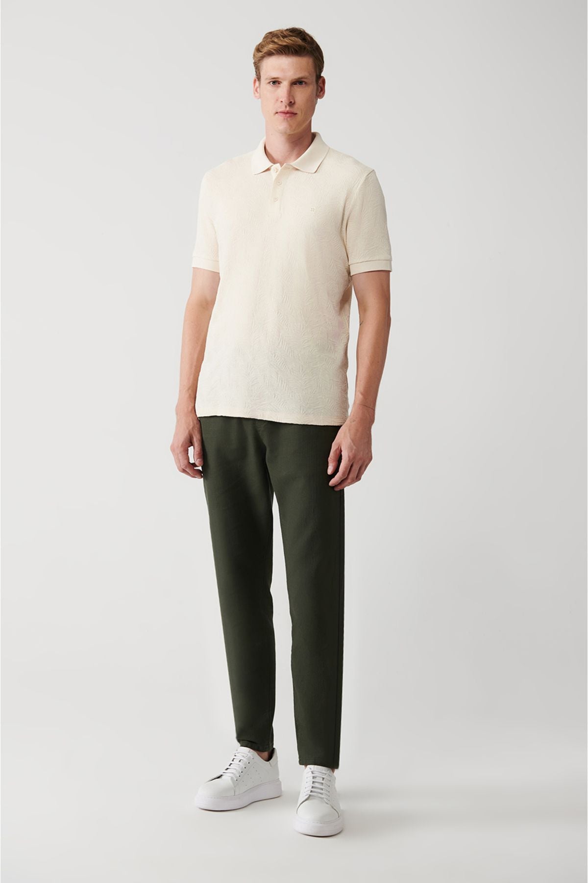 Men's Beige 100 %Cotton 3 Button Polo Yaka T-shirt A31y1194