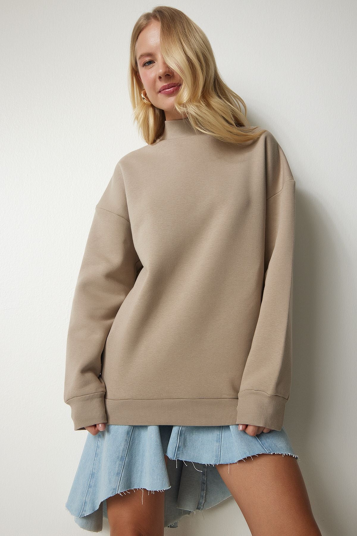 Female mink upright collar basic shrdon Sweatshirt UB00166