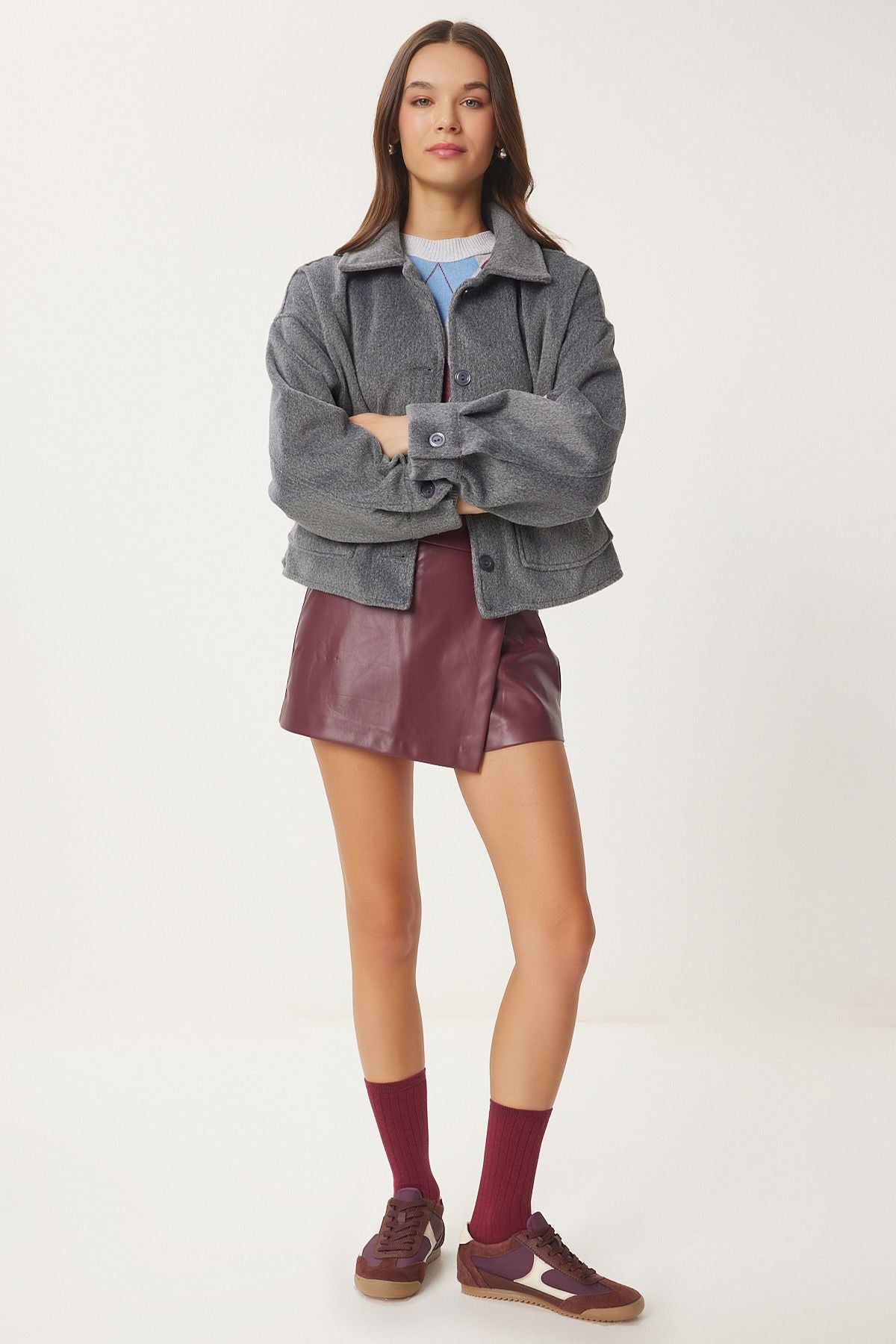 Female anthracite wide pocket soft stamp jacket FN03445
