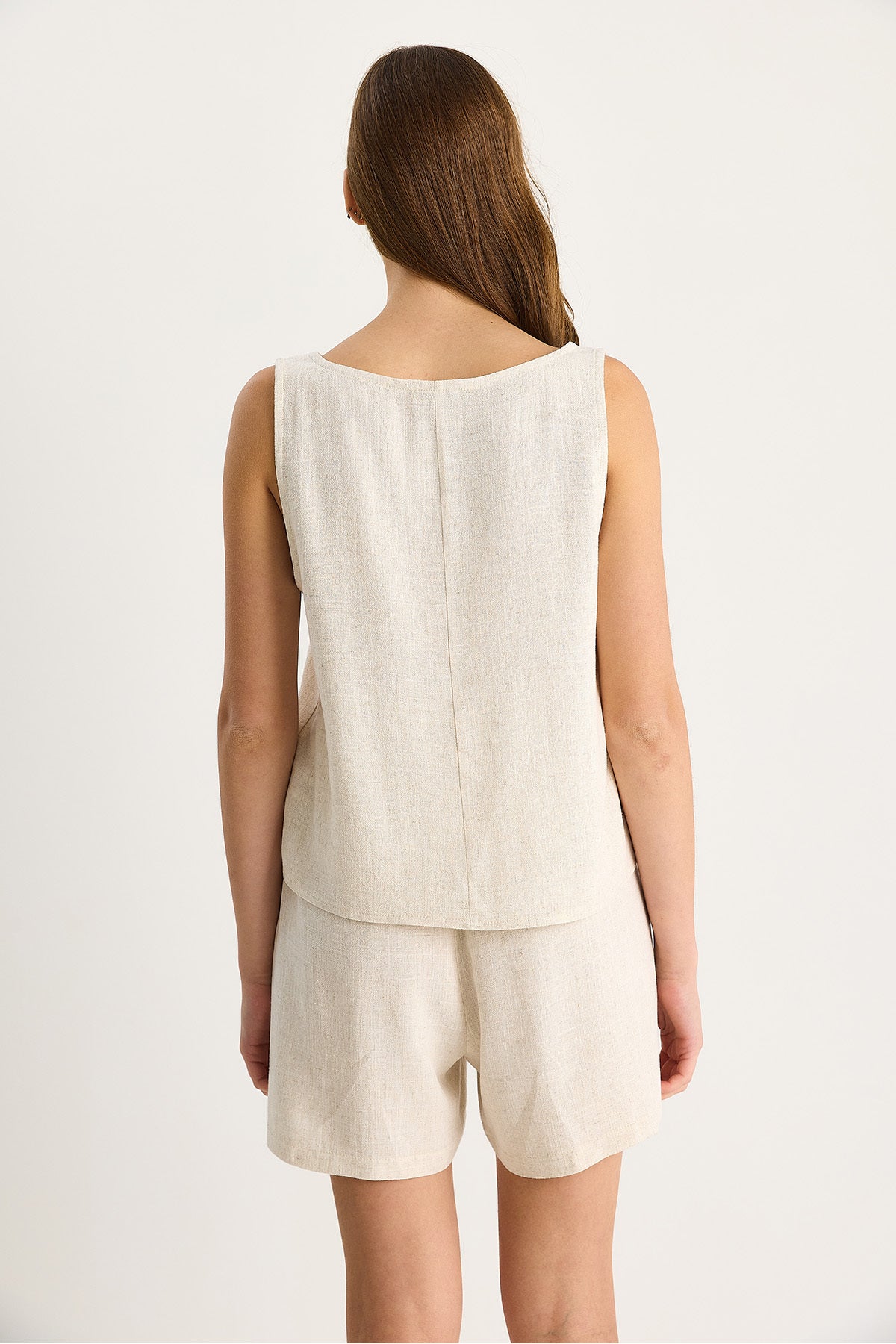 Women's Thin Viscose Linen Blouse Shorts Set 60282024