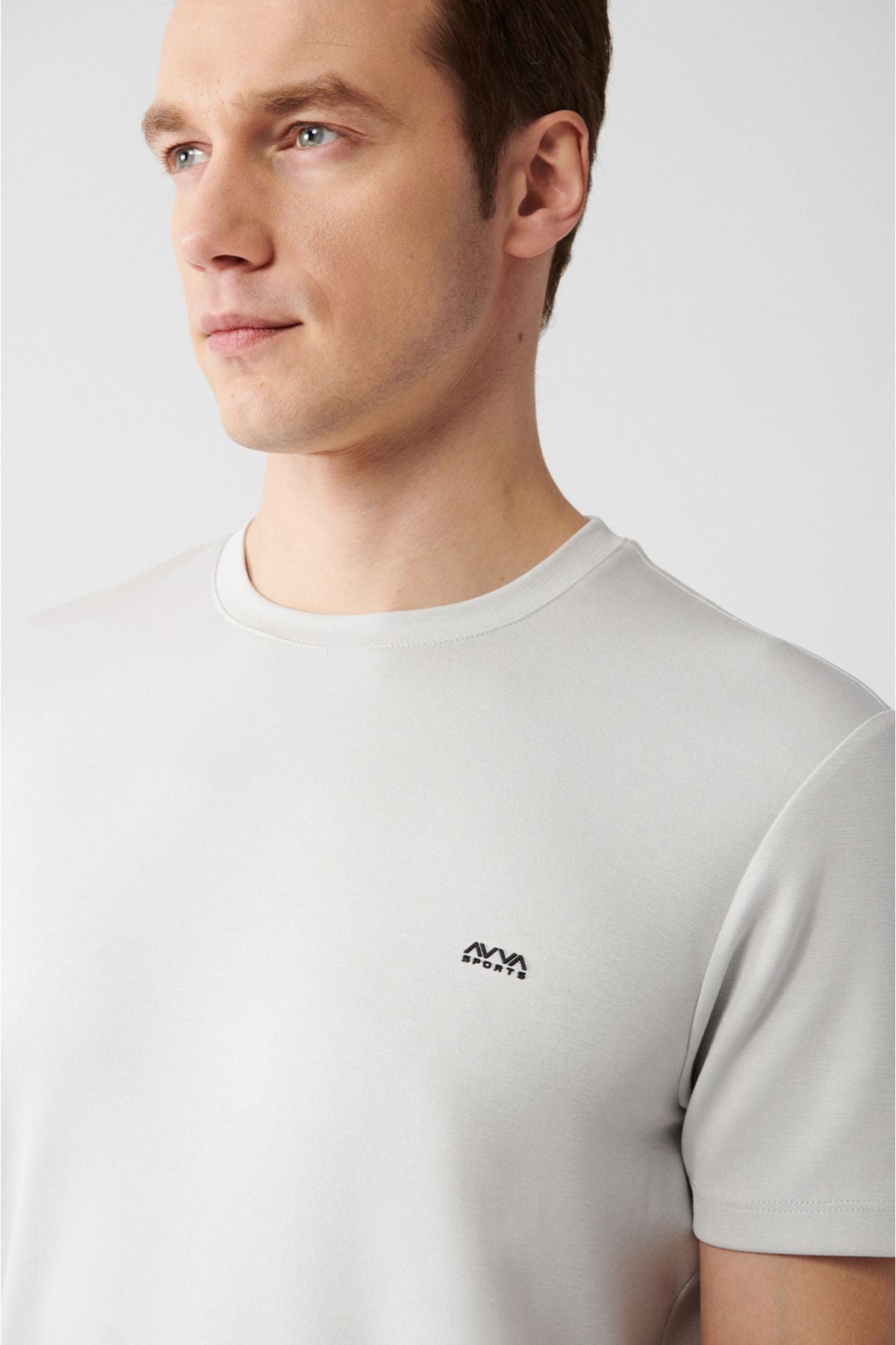 Men's Gray Bicycle Neck Back and Chest Logo Printed T-Shirt B001040