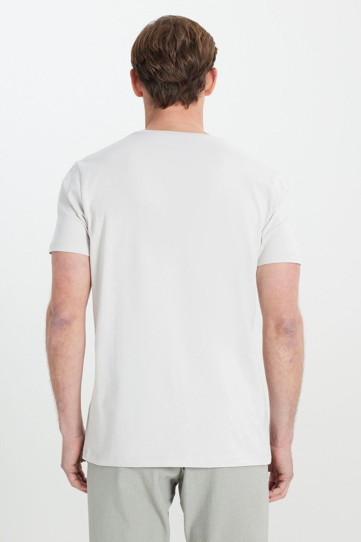 Men's light gray 360 degree stretching in all directions slim fit bike collar t -shirt