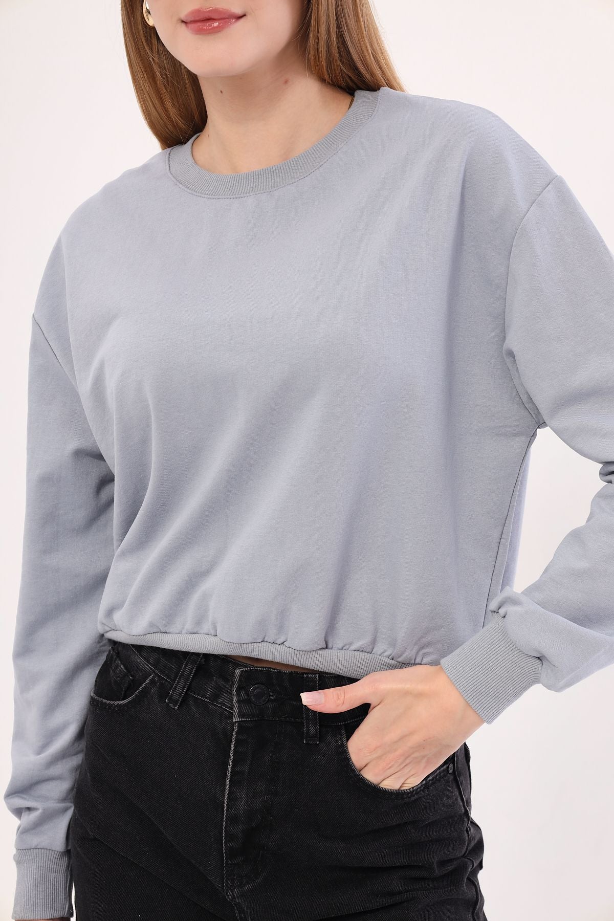 Women's Gray Bicycle Crop Sweatshirt ARM-25K001027