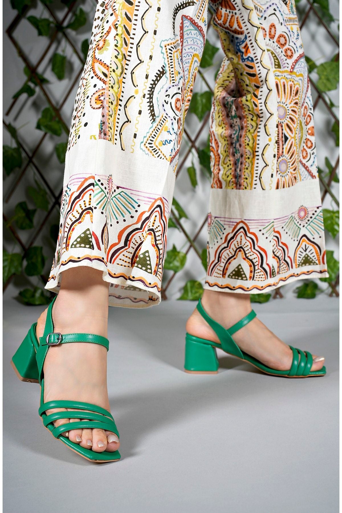 Woman Heels Sandals 0012355 Green