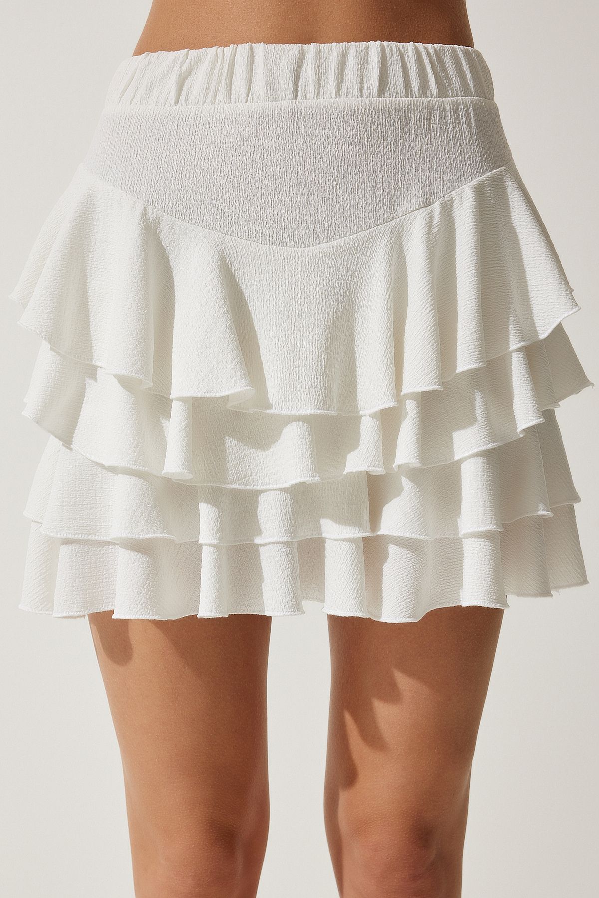Female Ecru Summer Volan Mini Skirt UB00268