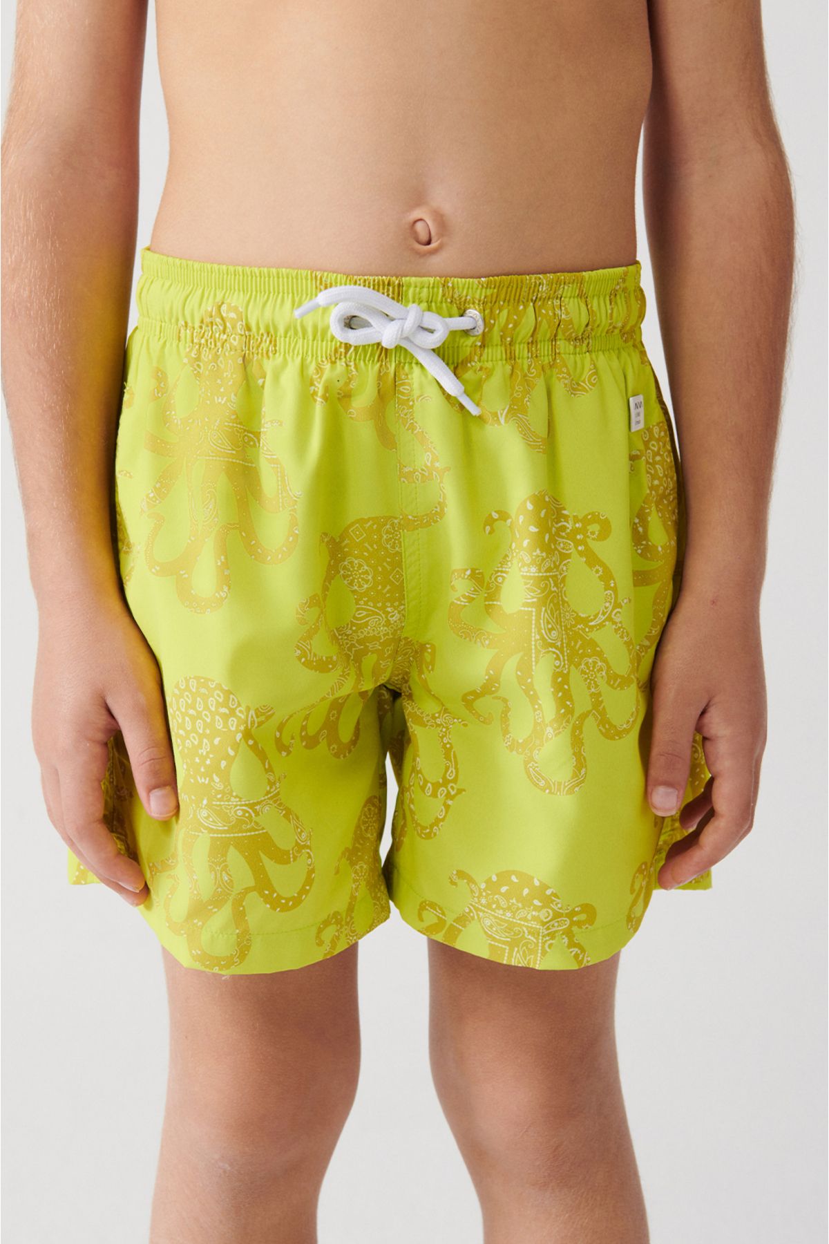 Yellow Fast Drying Octopus Printed Standard Length Children Special Boxed Comfort Fit Mayo Sea Short