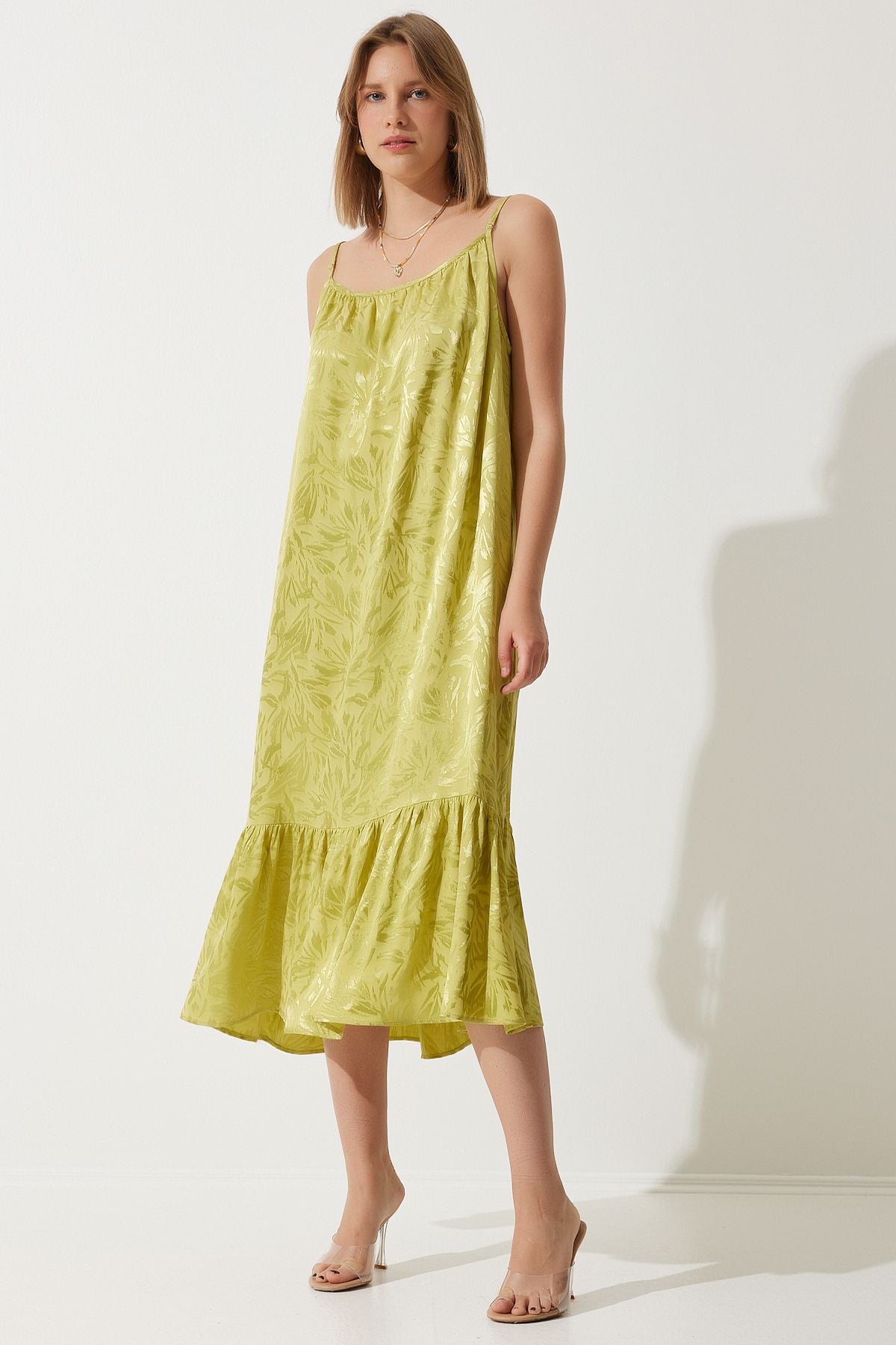 Women's Fat Green Hanger Jacquard Summer Dress BP00160