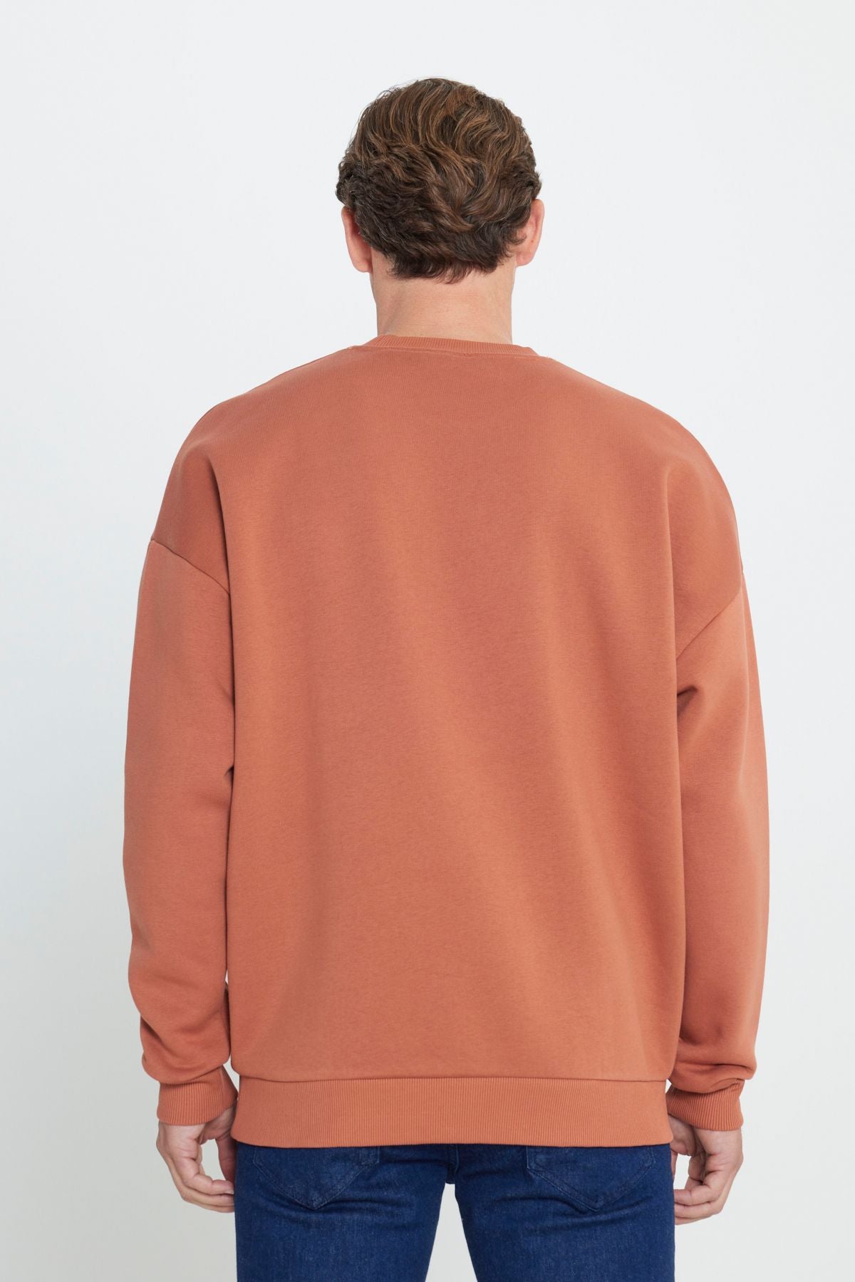 Men's light brown over the fits of the fitted cotton Içi fleece 3 IP bicycle collar sweatshirt