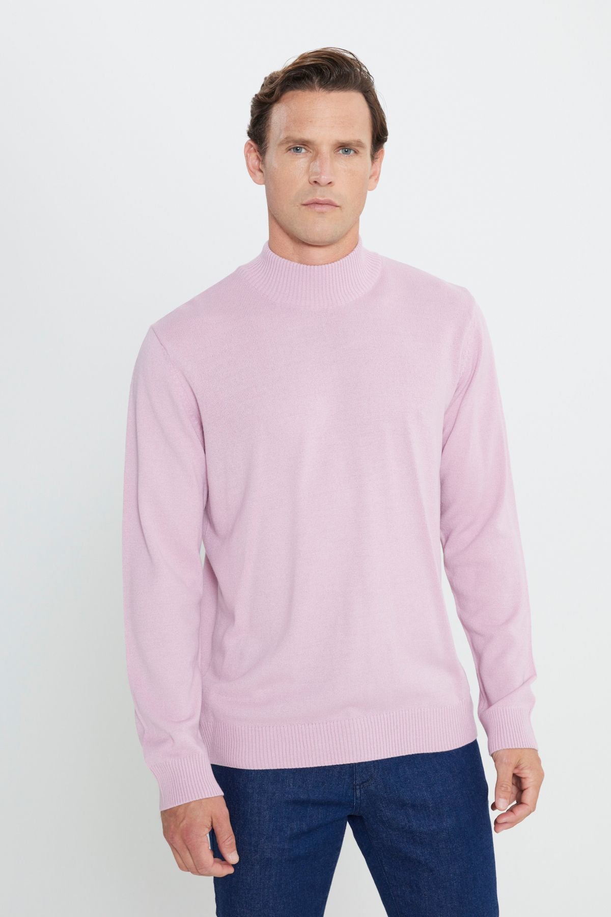 Men's rose dried anti-pilling standard fit half fisherman collar knitwear sweater