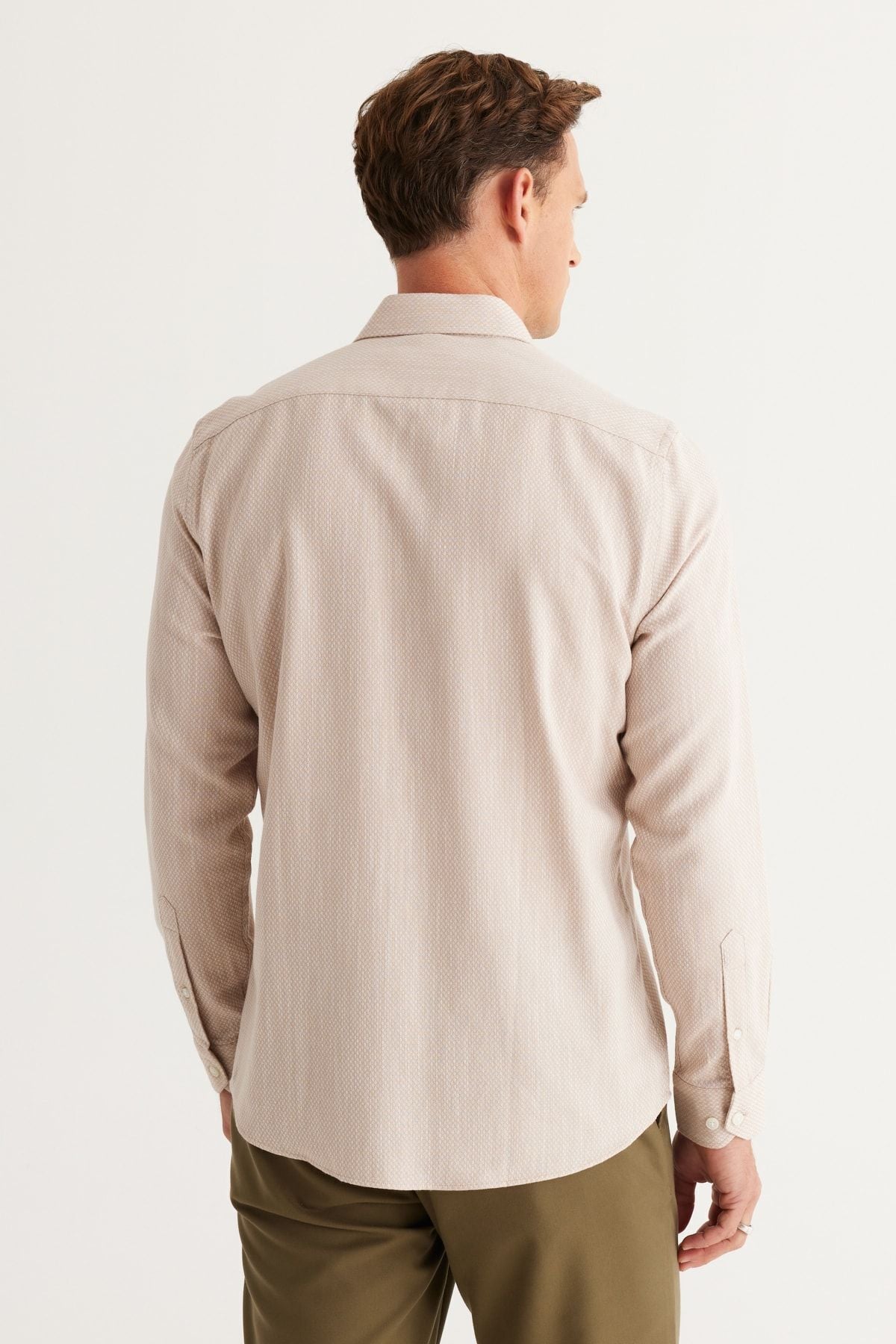 Men's Beige Slim Fit Night Cut Classic Collar 100 %Cotton Amelor Shirt
