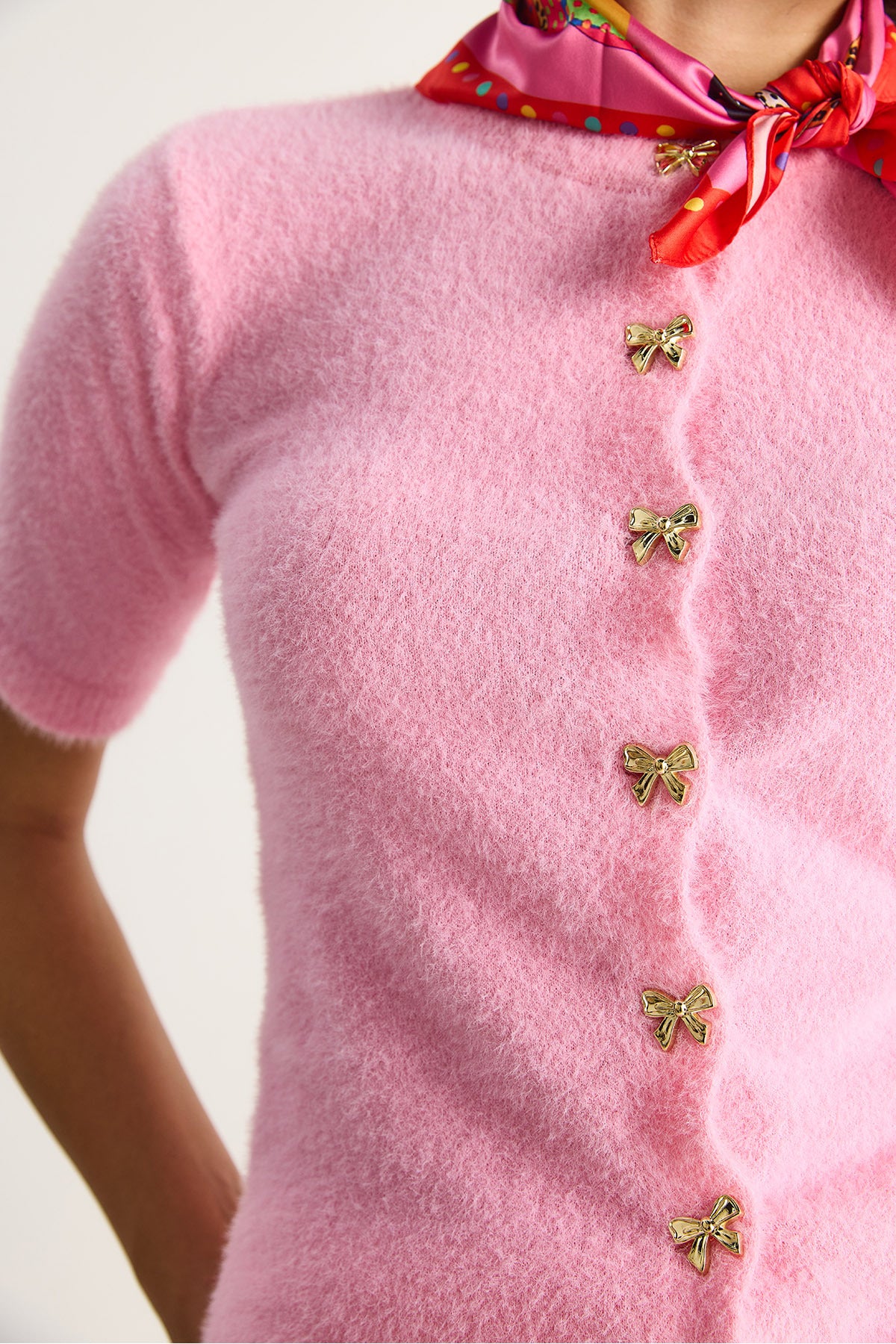 Women's Bow Button Detailed Soft Textured Knitwear Cardigan w25033 60284078