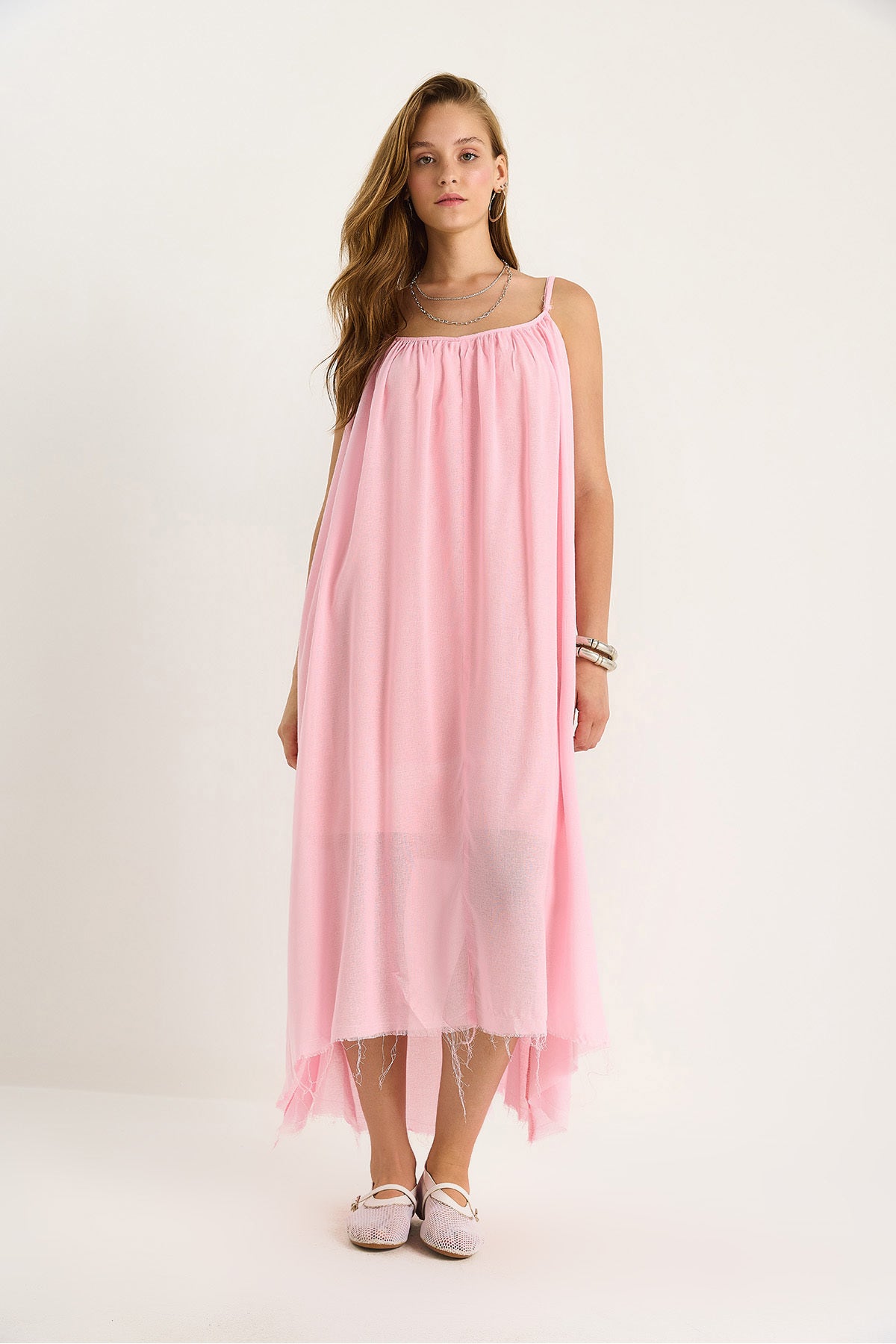 Women's Thin Strap Casual Lined Cotton Summer Long Dress 5971 60281106