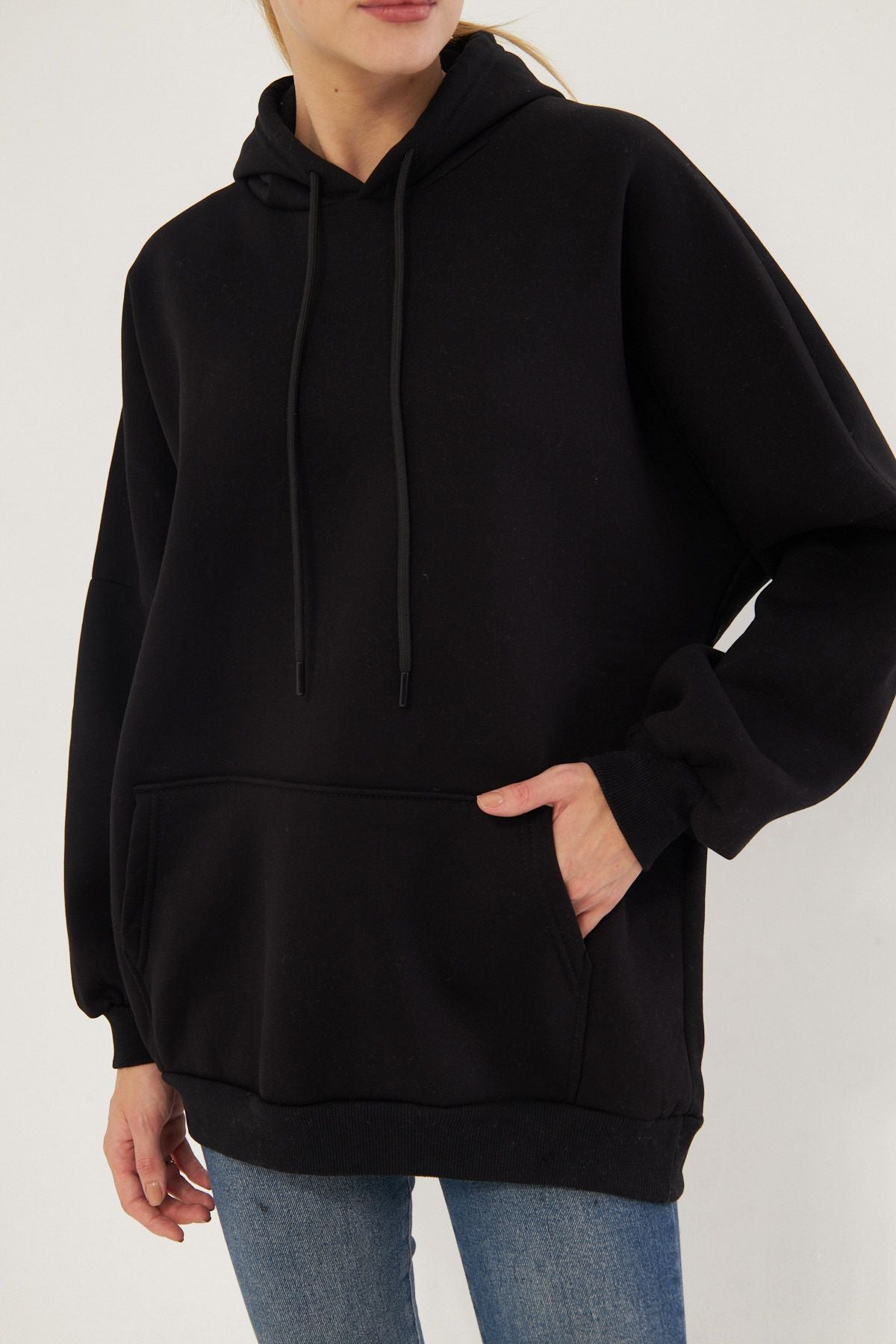 Female Black Hoped Coeled with Shrinkle Pocket Sweatshirt ARM-25K001045