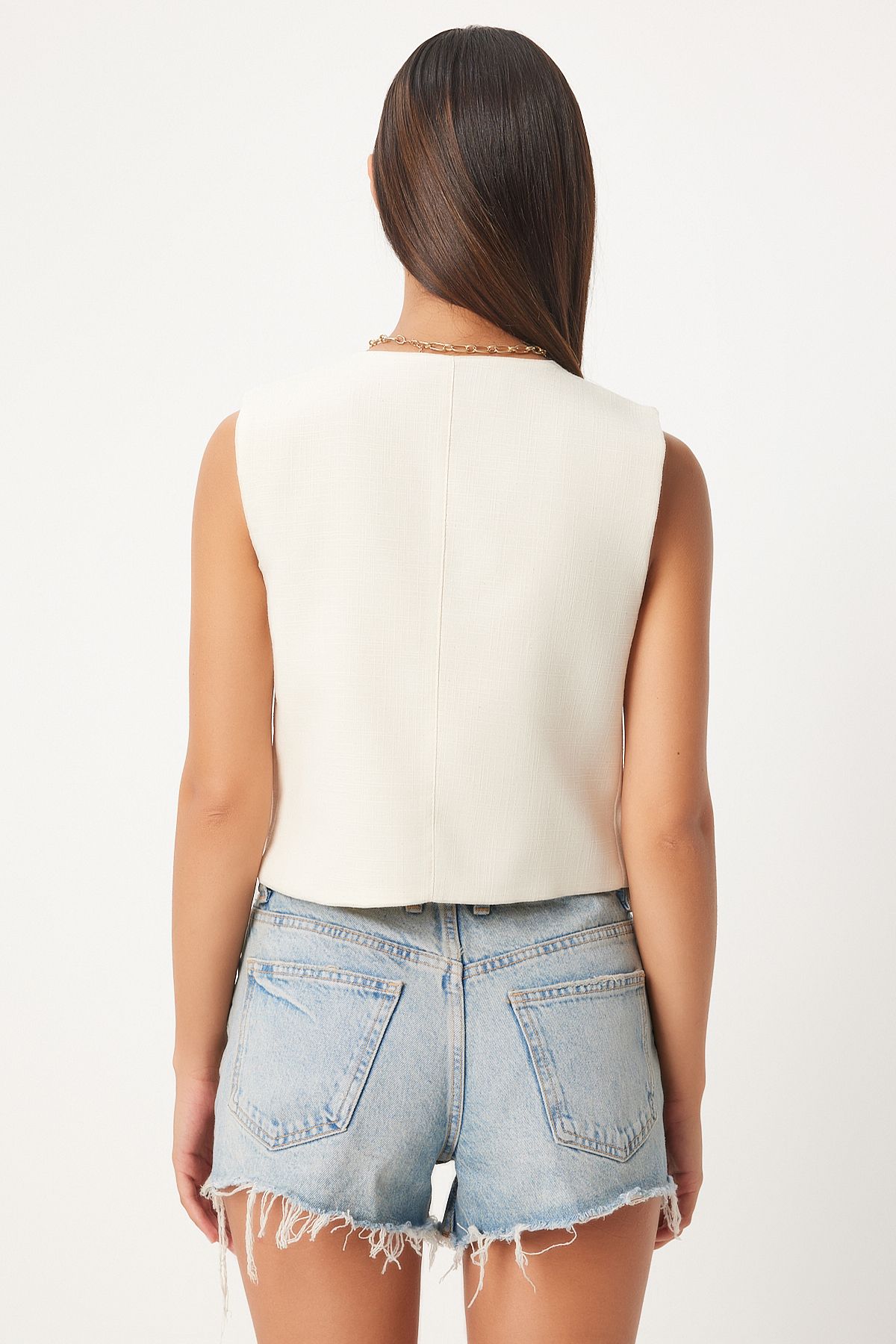 Women's Cream Bow Linen Vest GP00010