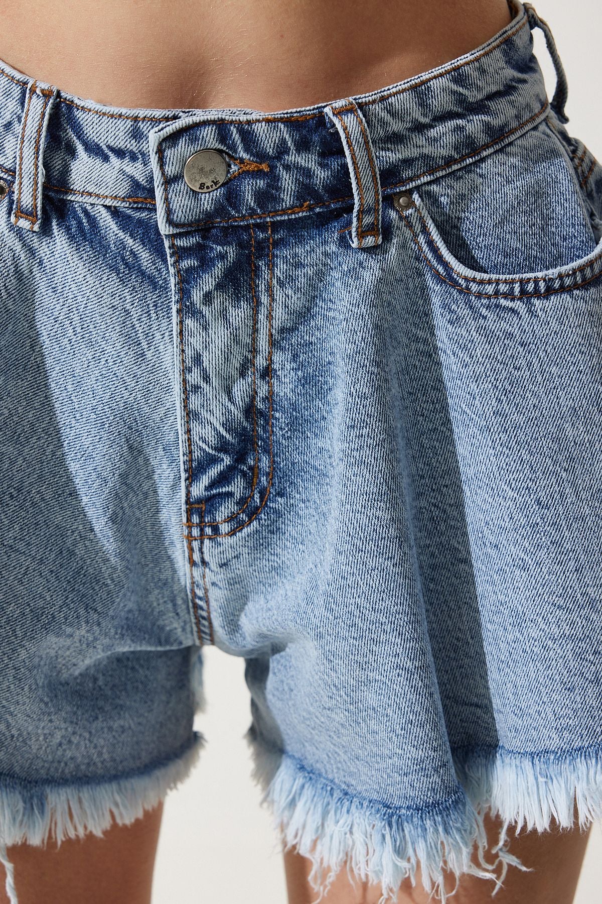 Female Middle Blue Tassel Mini Denim Short shorts HE00002