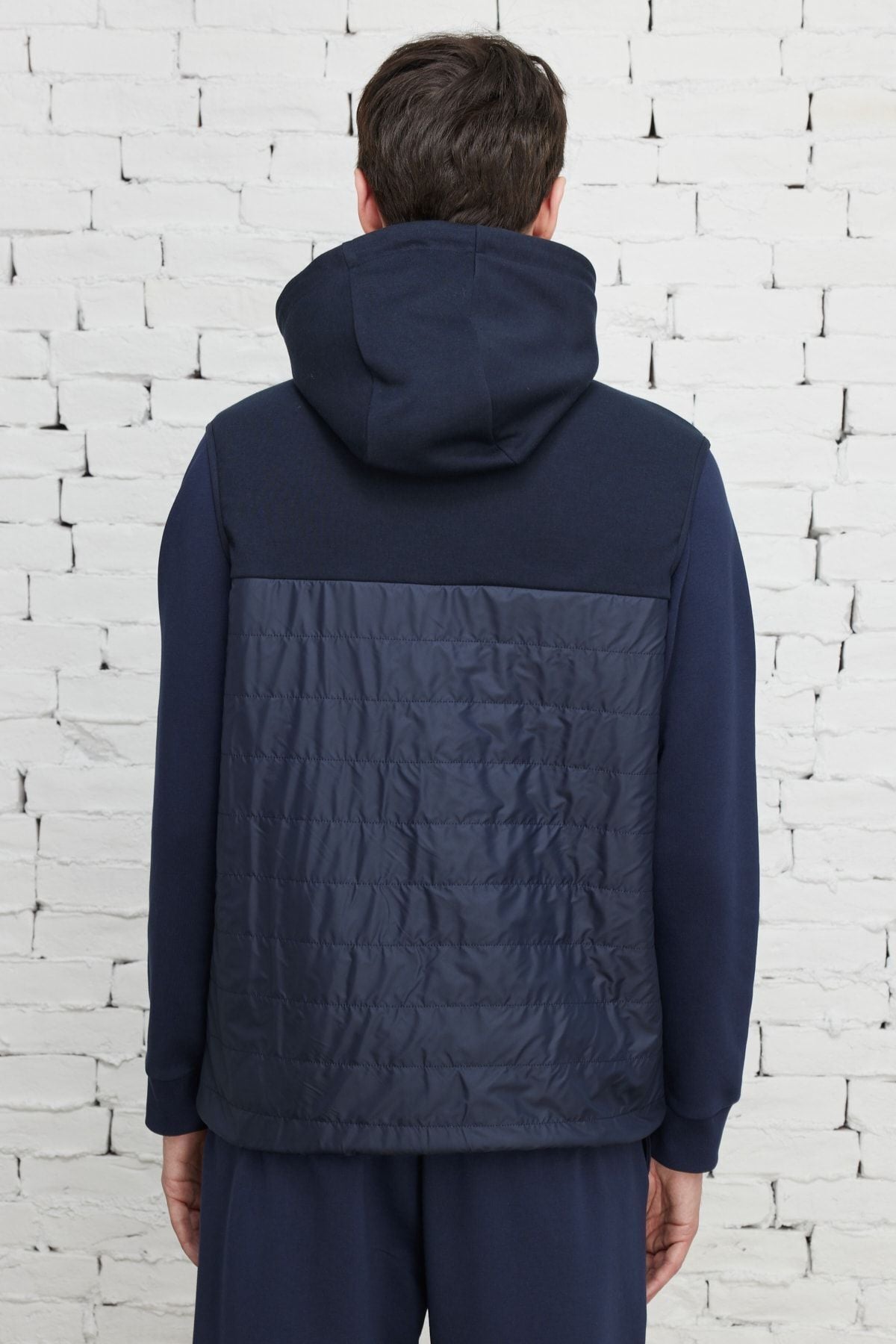 Men's Navy Blue Standard Fit Normal Cut Hooded Cotton Sweatshirt Vest