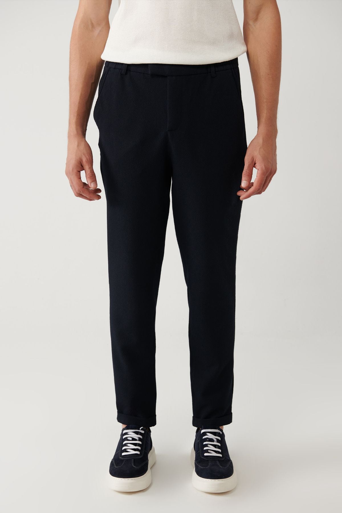 Men's Navy Blue Waist Waist Waithful Chino Pants B003033