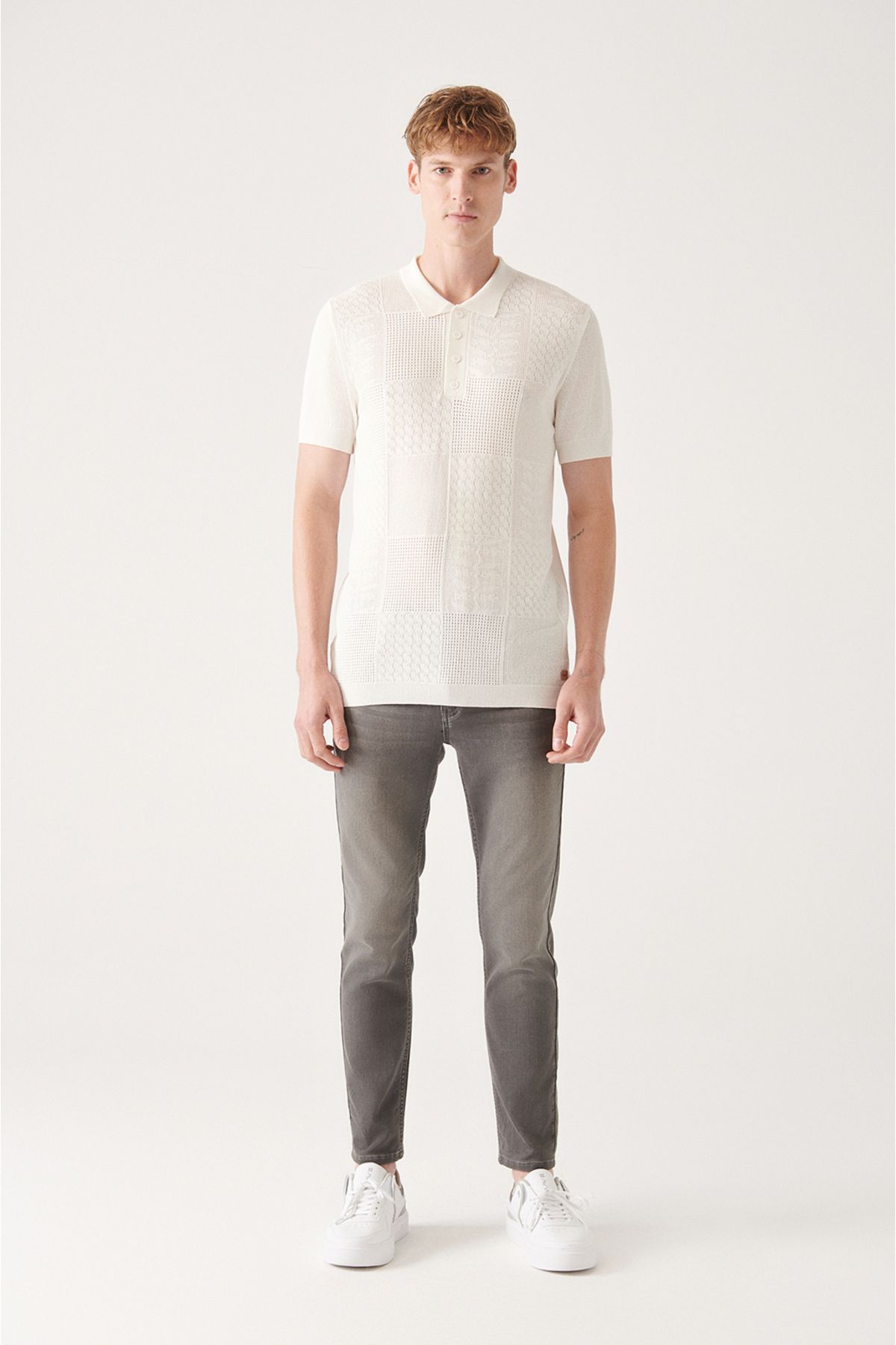 Men's White Cotton Output Polo Yaka Triko T-Shirt A31Y5031