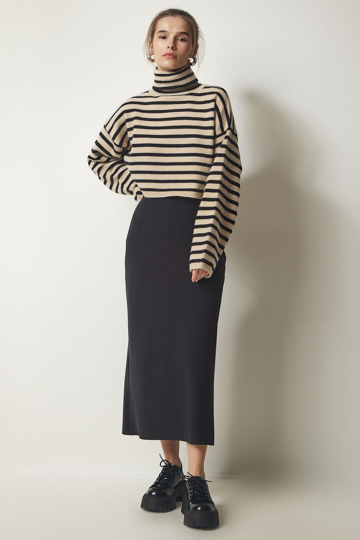 Female Black Slip Elastic Knitting Modal Skirt FN03140