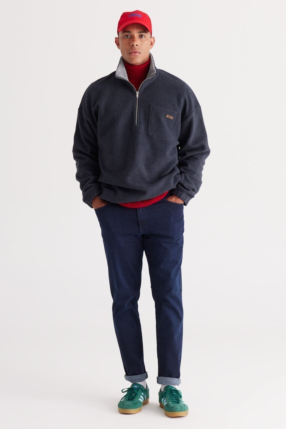 Men's Indigo melanj loose fit Içi fleecery