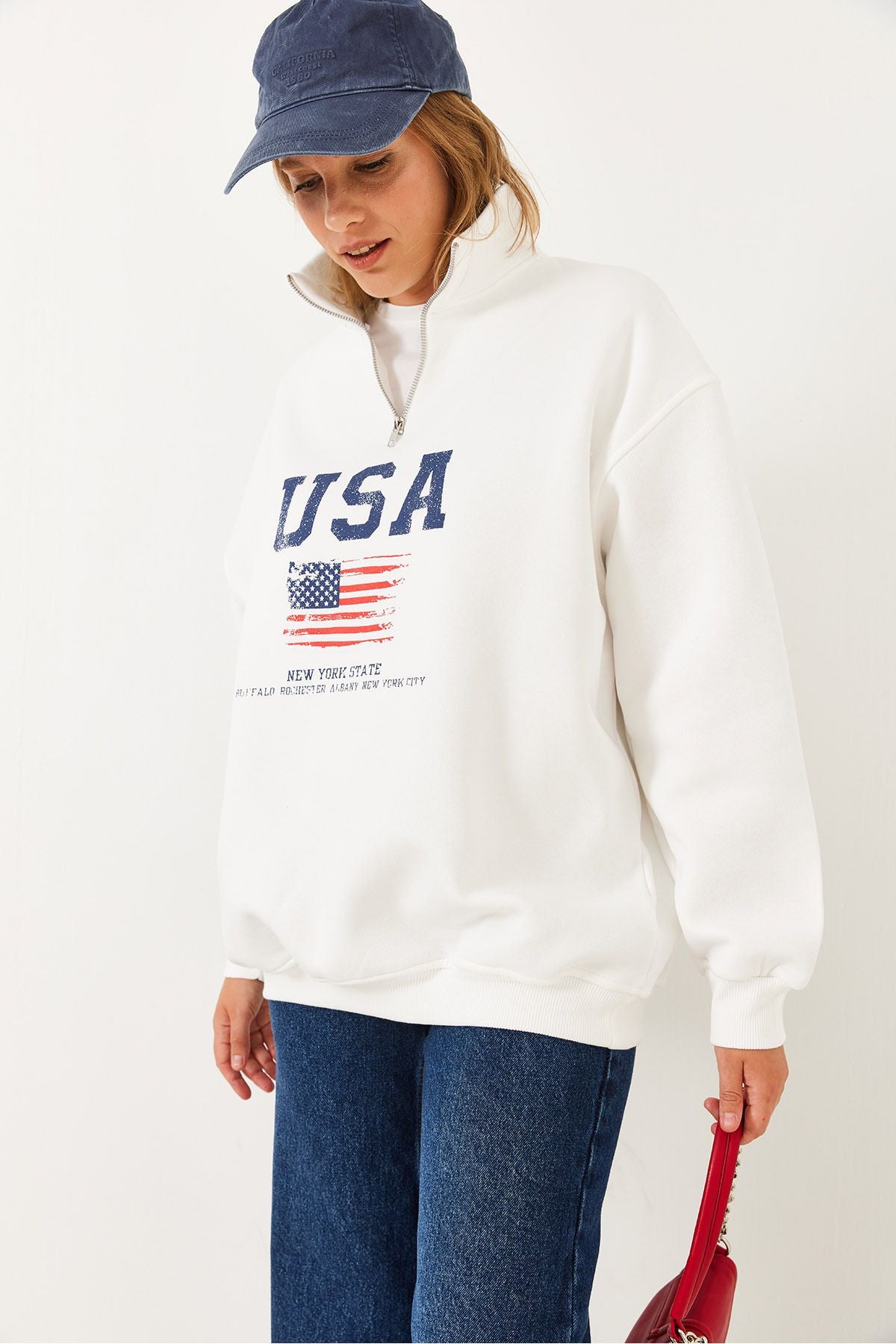 Female Arım Zippered Usa printed upright collar sweatshirt 60251880