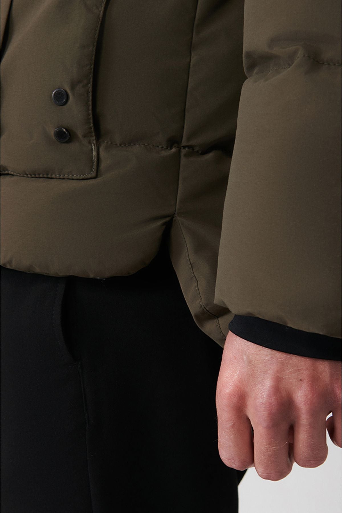 Men's Khaki Inflatable Coat Hooded Plush Detail Detail Water Driving Windproof Comfort Fit A32Y6046