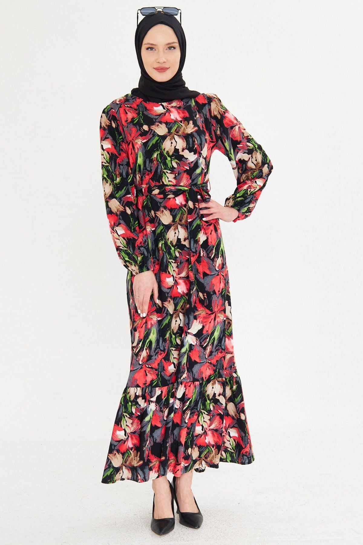 Female Mercan Zero Near Back Zipper Skirt Long Hijab Dress with Ruffle Born Arm-25k001101