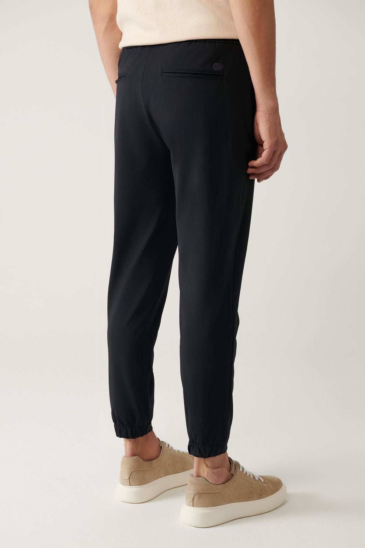 Men's navy blue knitted waist tire pants A41y3036