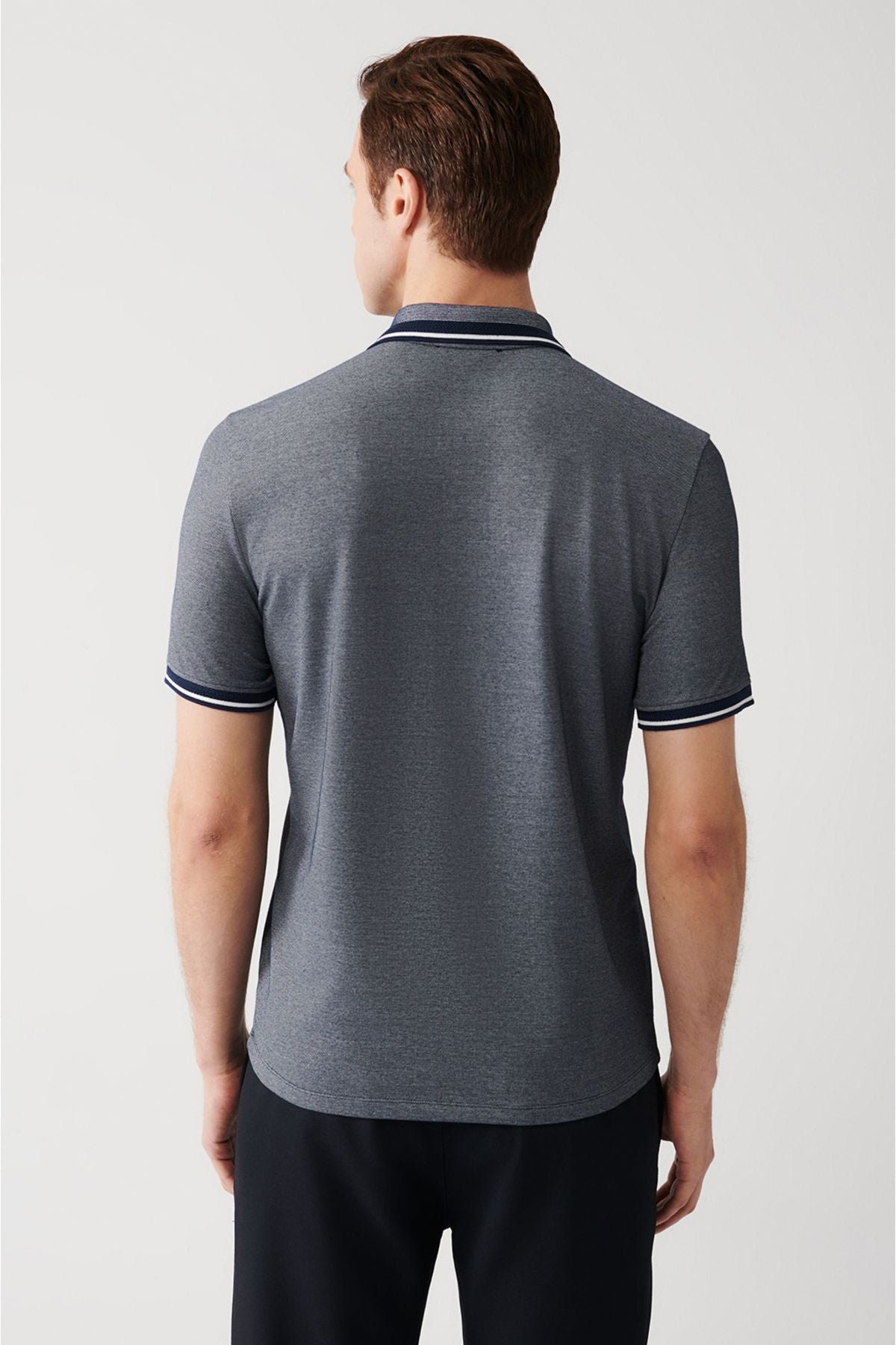 Men's Navy Blind Curlled Neck Pocket 2 Button Polo Yaka T-Shirt E001031