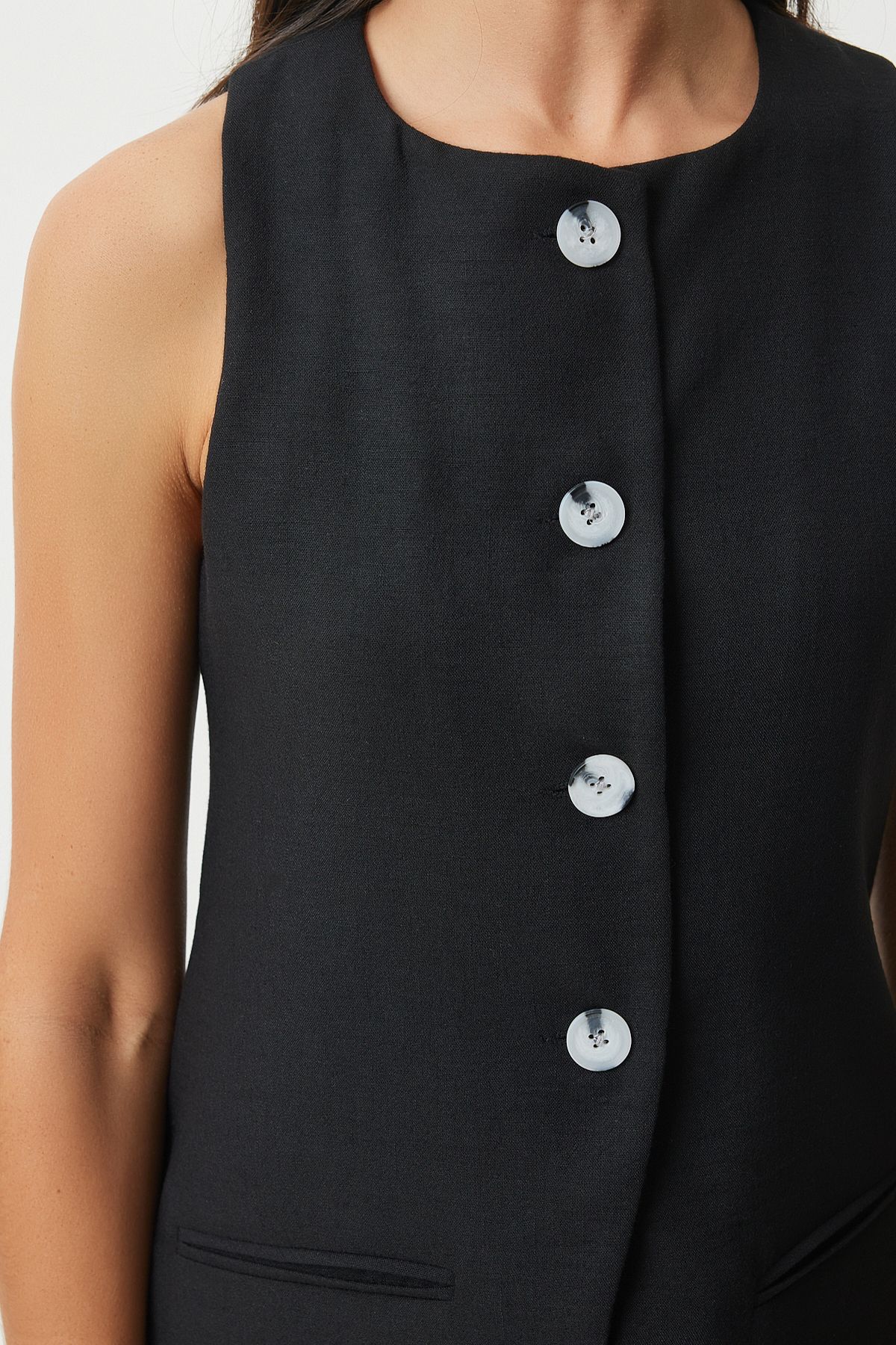 Female Black Sleeveless Vest Mini Skirt Woven Set FN03188