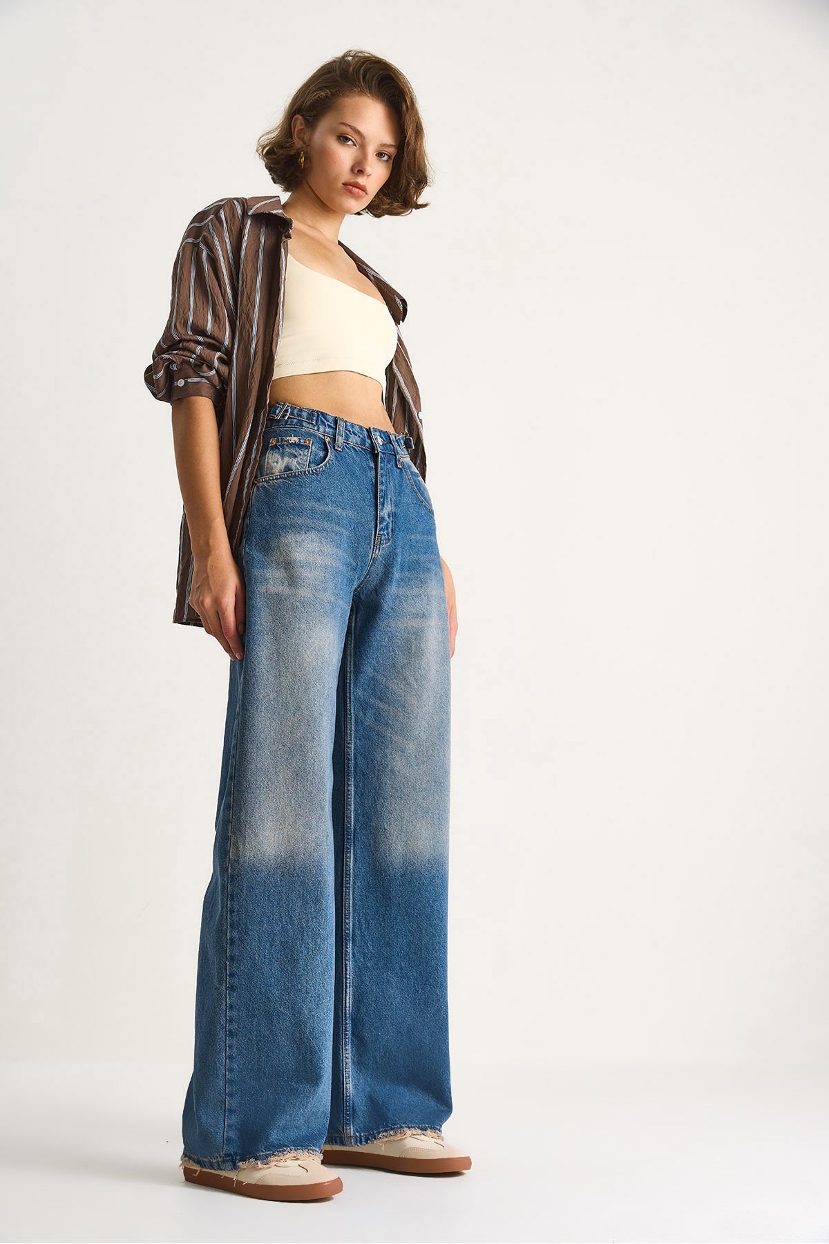 Women's Side Buckle Denim Trousers 5290 60284088