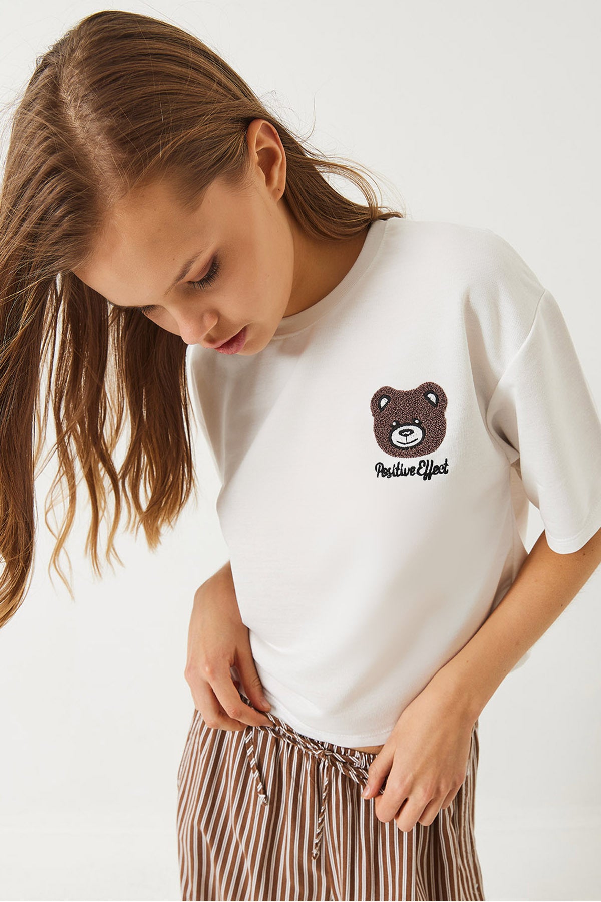 Women's Teddy Embroidered Combed Cotton Crop T-Shirt 3019 60283090