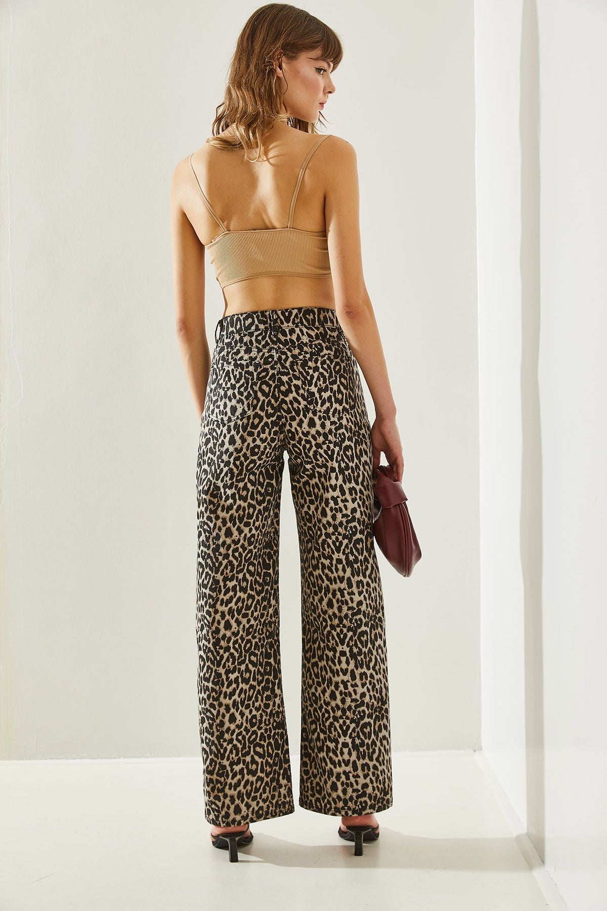 Women Leopard Patterned Palazzo Jean Pants 60251140