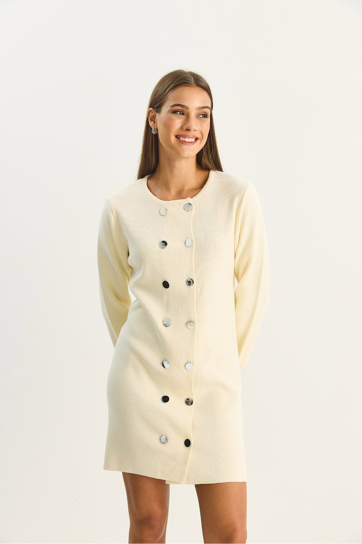 Women's Crew Neck Button Detailed Knitwear Dress 20247585
