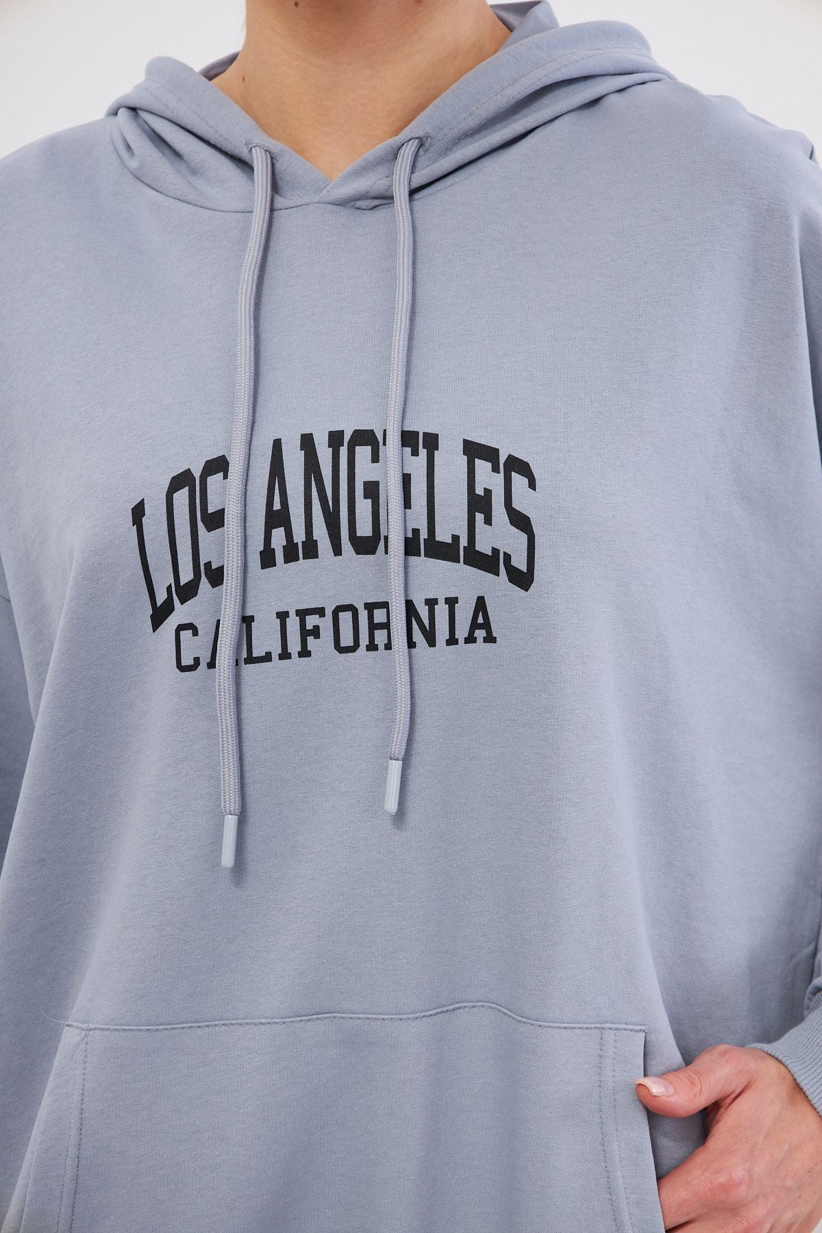 Woman Gray Los Angeles printed hooded overwheel Sweatshirt ARM-25K001026