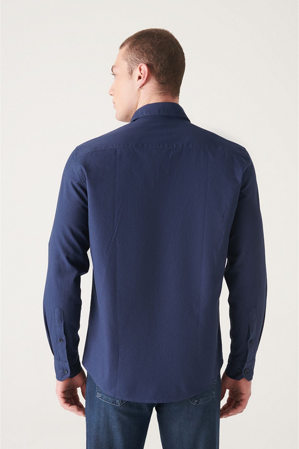 Men's Navy Blue Oxford 100 %Cotton buttoned collar shirt B002003