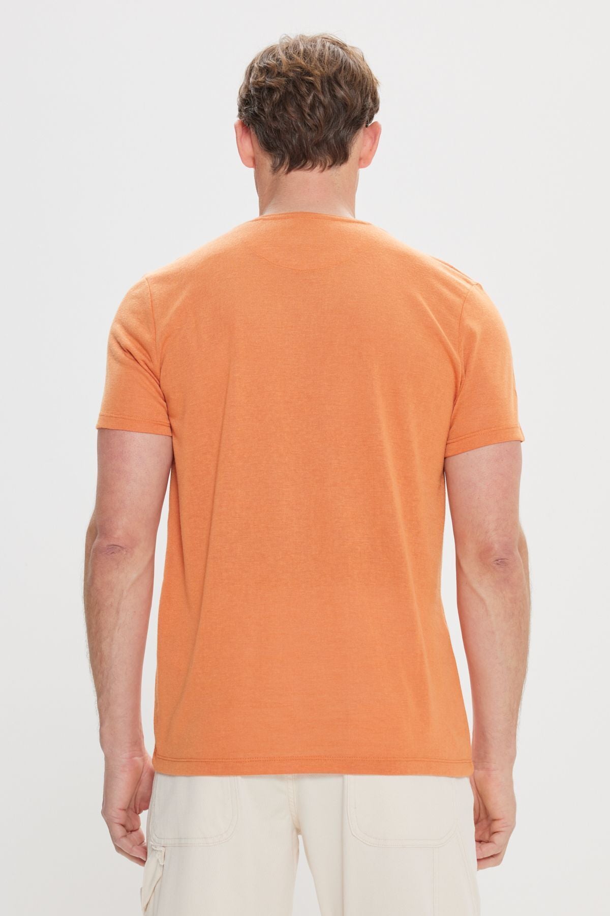 Men's orange slim fit narrow cut bike bike collar linen -looking T -shirt